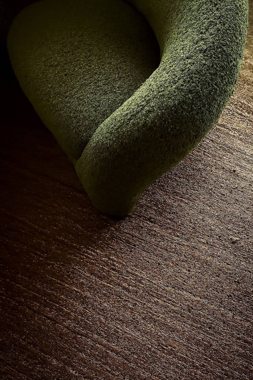 Modern Olive Green Bouclé Accent Chair – Sculptural Lounge Seating - 3
