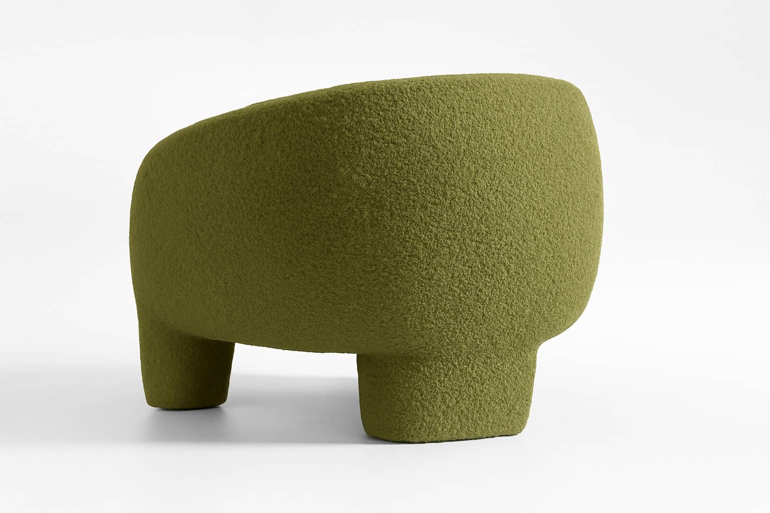 Modern Olive Green Bouclé Accent Chair – Sculptural Lounge Seating - 4