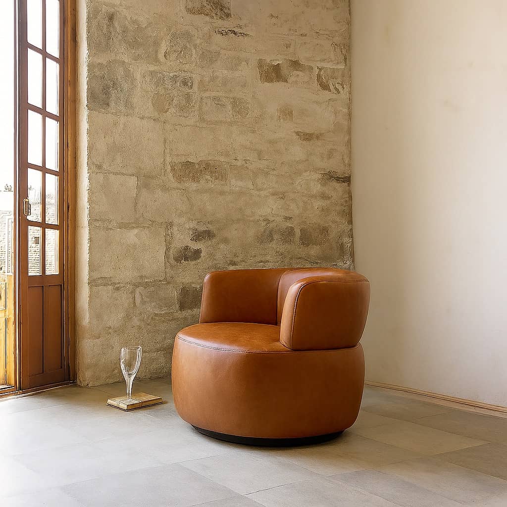 Sienna Tan Leather Swivel Accent Chair – Modern Lounge Seating - 4