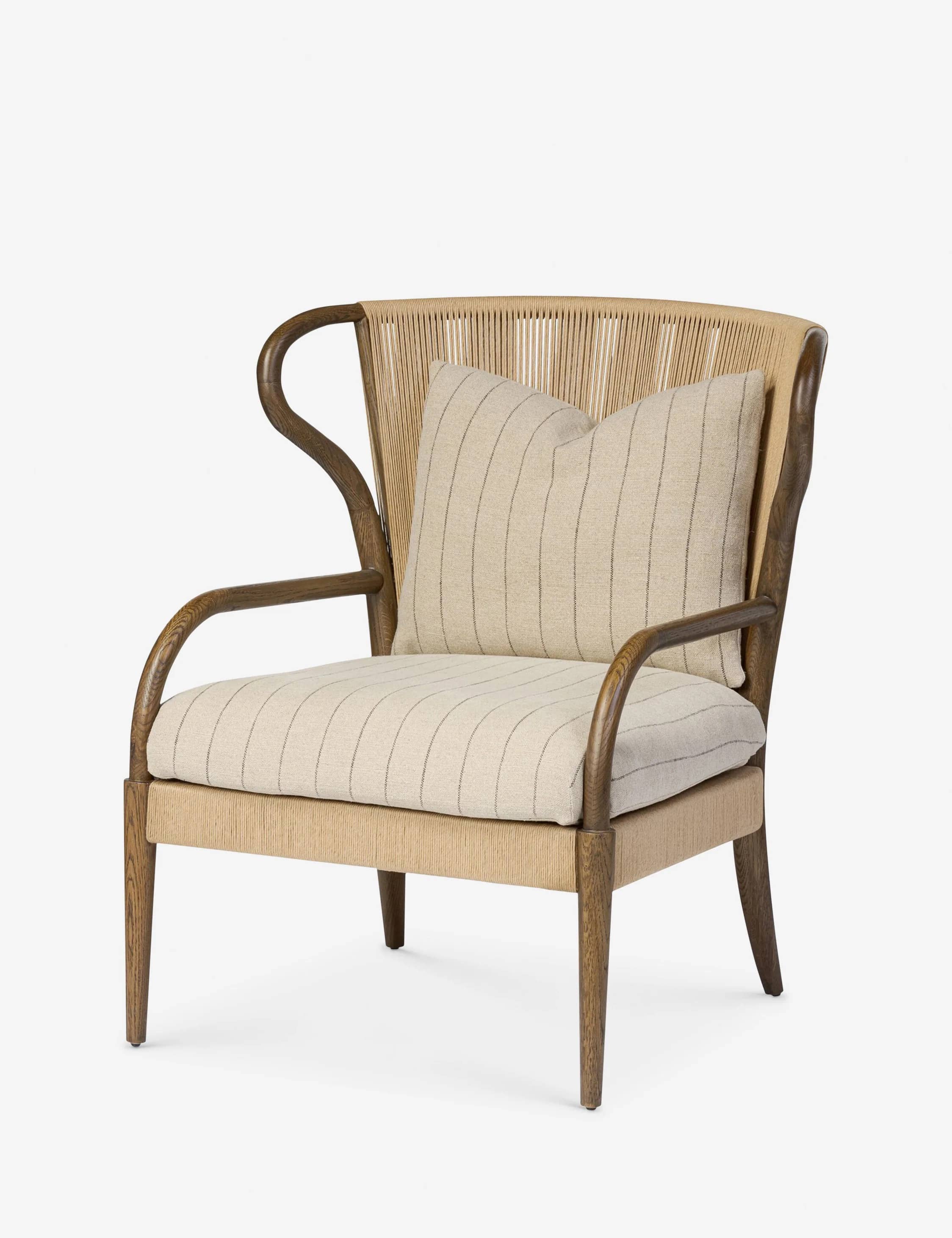 Willow Woven Back Lounge Chair – Solid Wood & Linen Accent Seating - 1