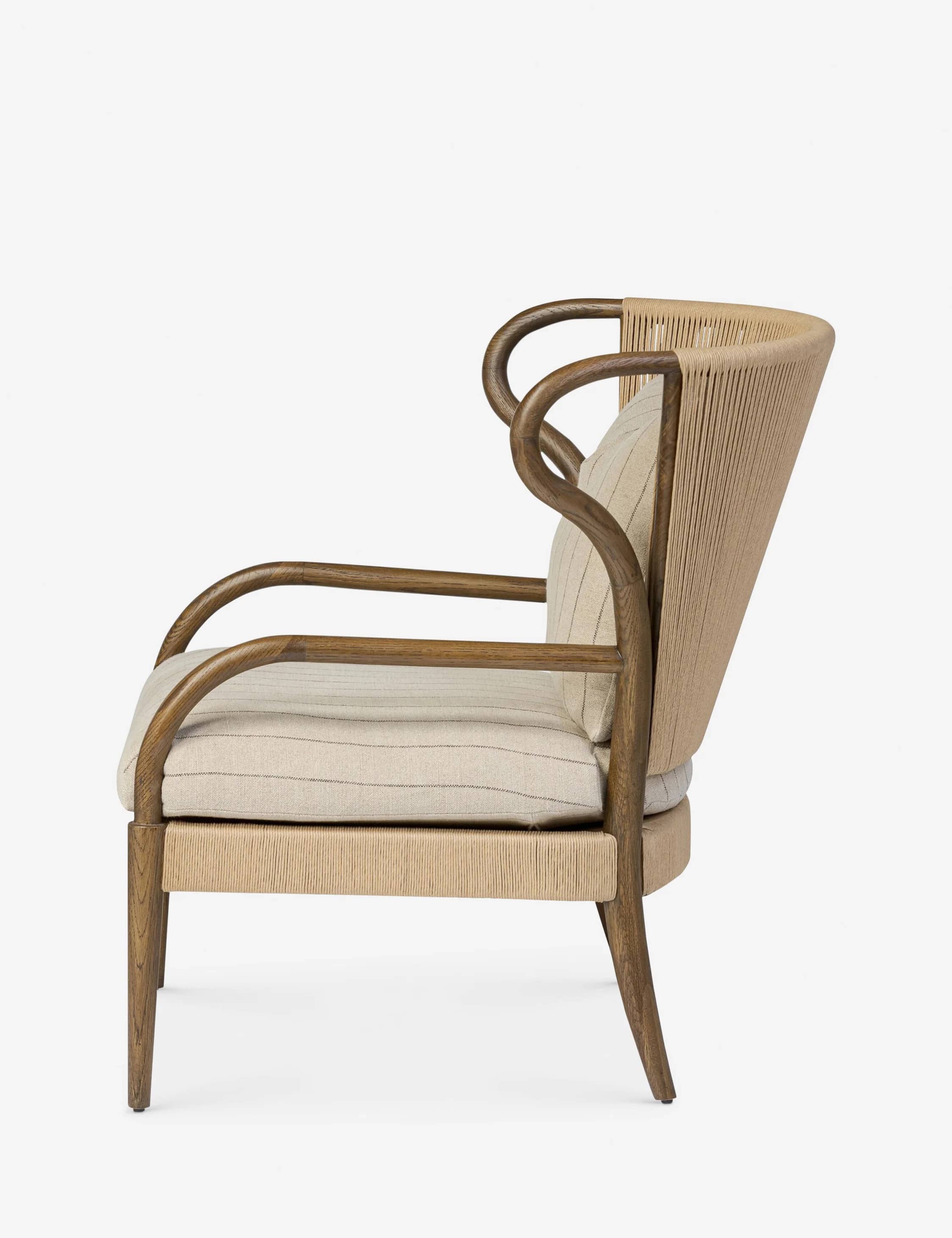 Willow Woven Back Lounge Chair – Solid Wood & Linen Accent Seating - 3