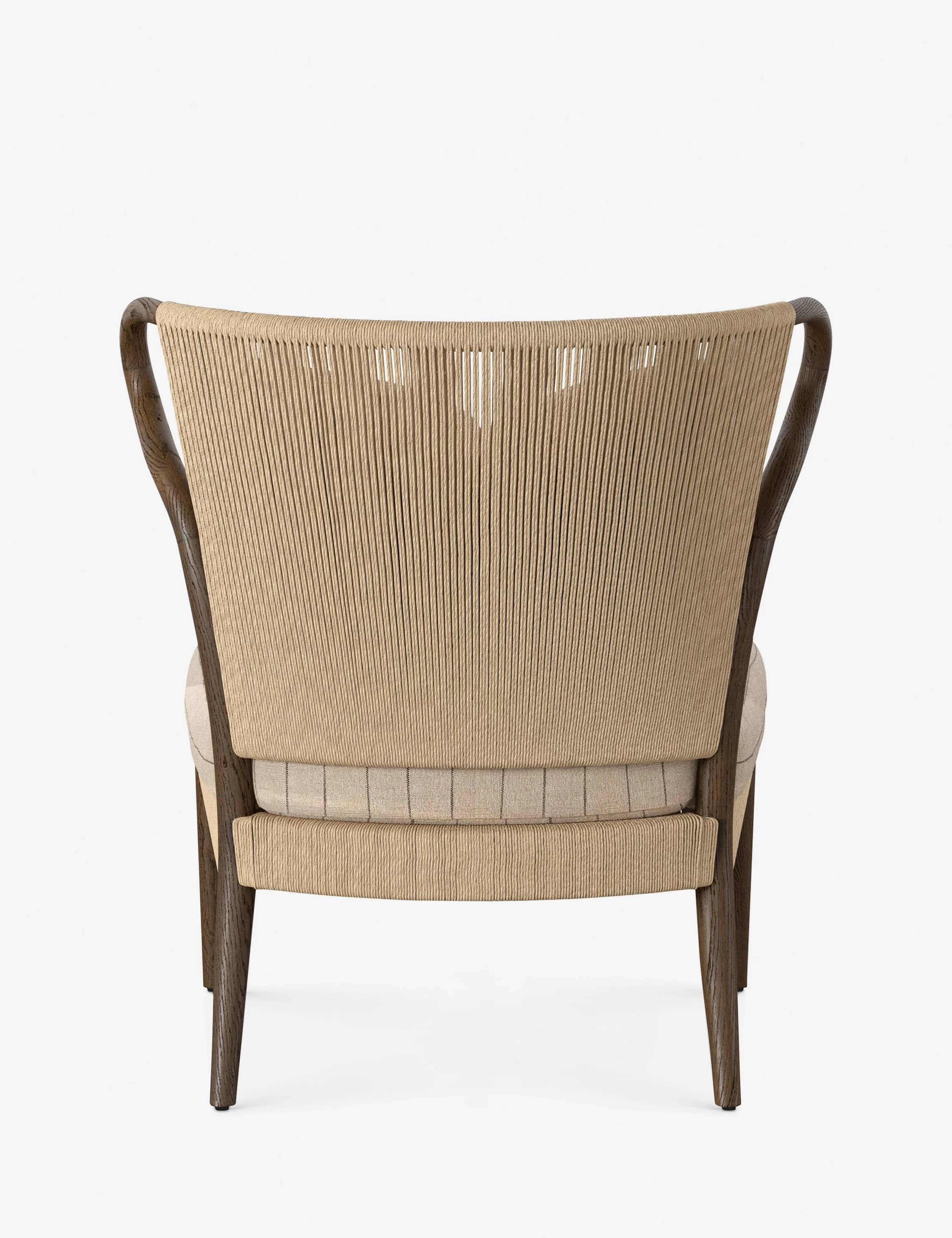 Willow Woven Back Lounge Chair – Solid Wood & Linen Accent Seating - 5
