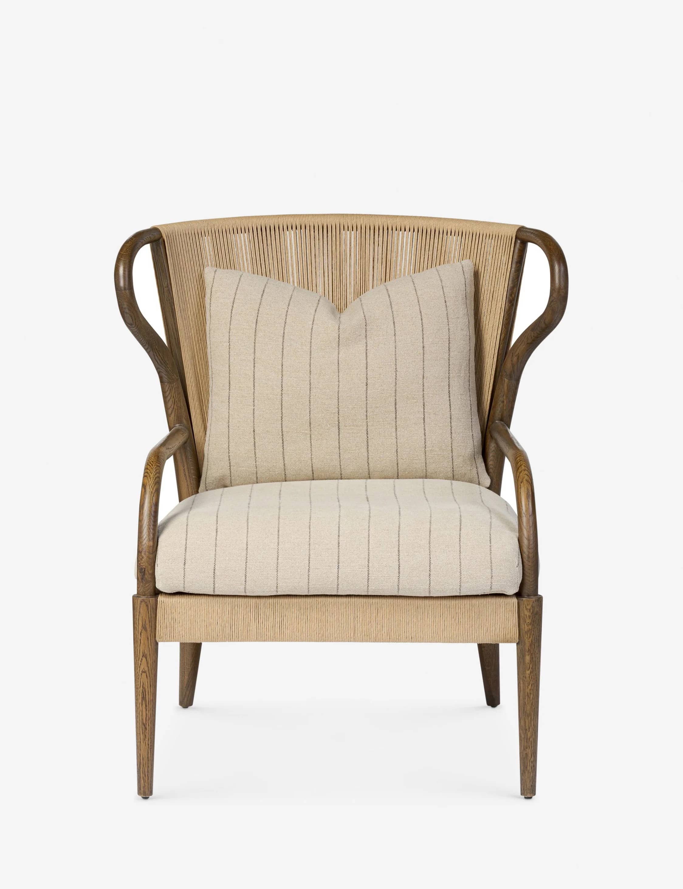 Willow Woven Back Lounge Chair – Solid Wood & Linen Accent Seating - 4