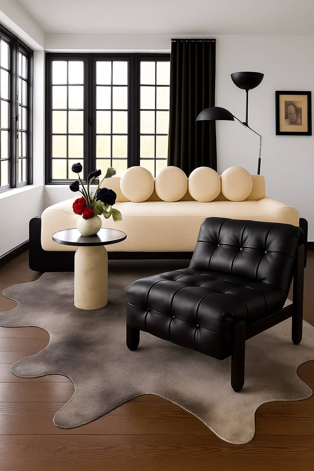 Noir Tufted Black Leather Lounge Chair – Modern Living Room Accent Seating - 2