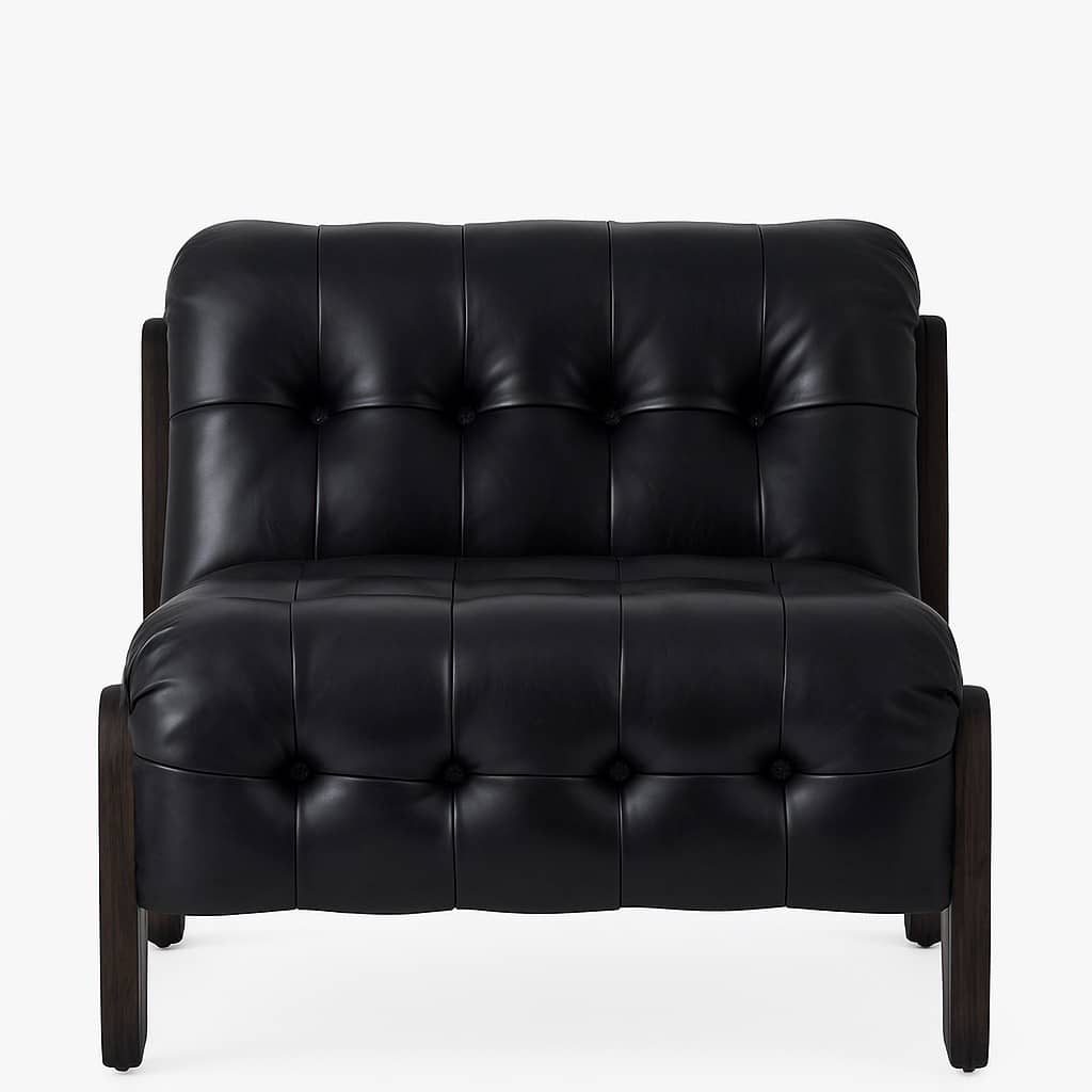 Noir Tufted Black Leather Lounge Chair – Modern Living Room Accent Seating - 3
