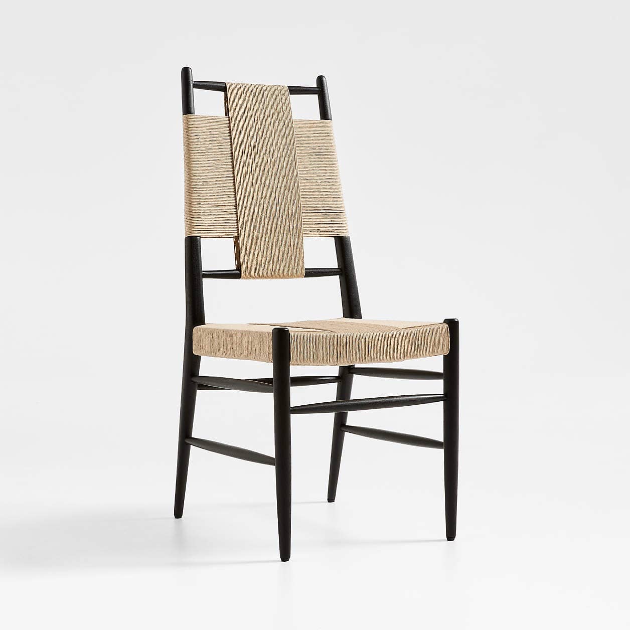 Modern Black Ladder Back Dining Chair with Woven Paper Cord Seat – Scandinavian Style - 1