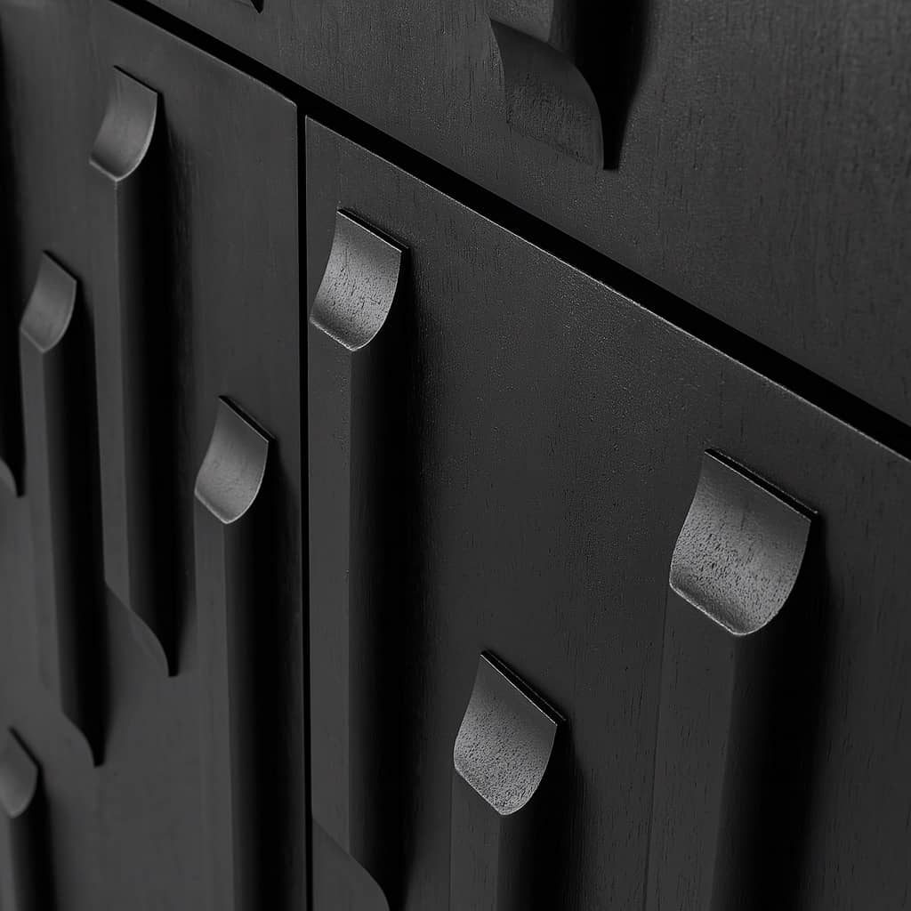 Sculpted Matte Teak Wood Black Bar Cabinet - 5