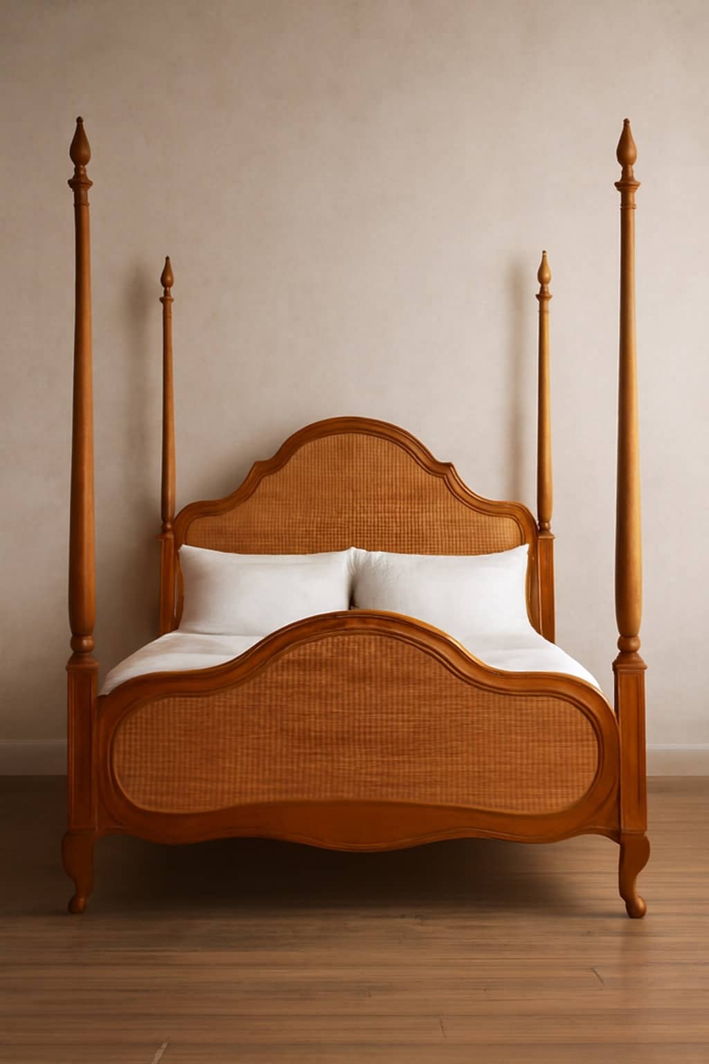 Zarden Cane Four-Poster Bed – Solid Wood Frame - 1