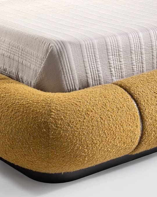 Boulder Curve Bed – Modern Sculptural Upholstered Bed in Mustard Bouclé - 4