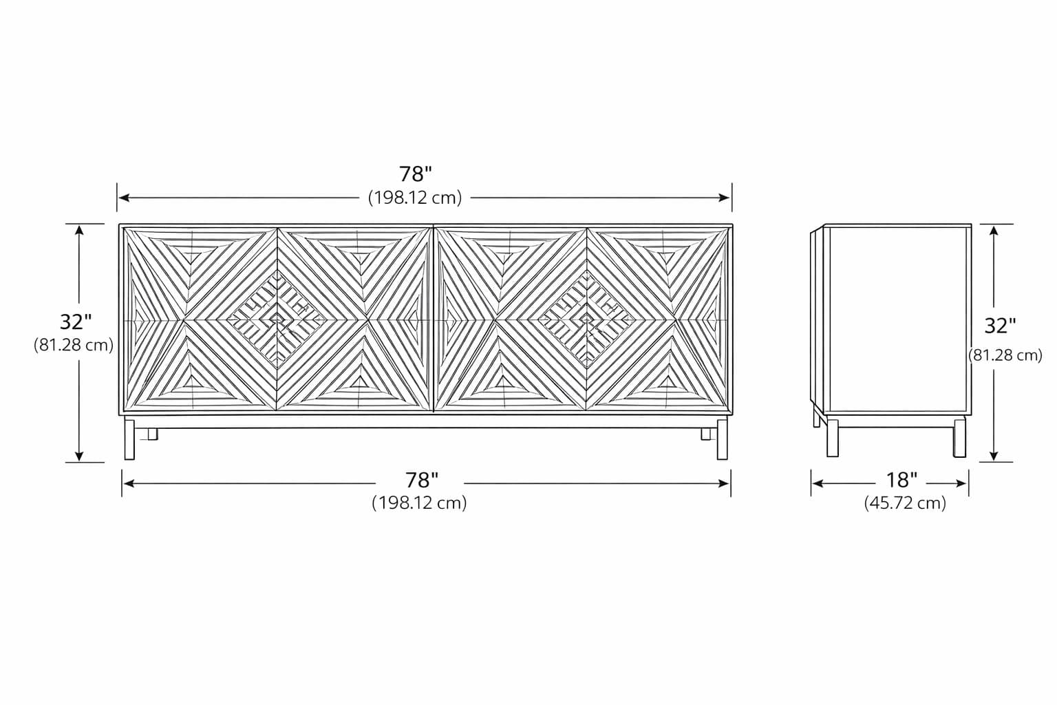 Geometric Marquetry Sideboard 4 Door Sideboard - 5