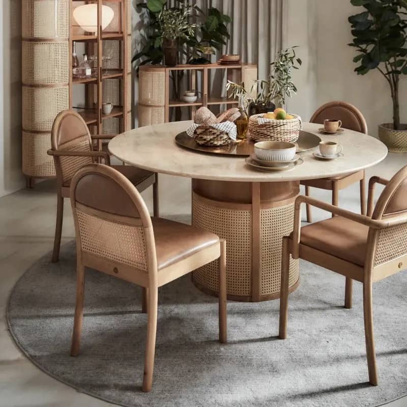 Cane Base Round Dining Table - 1