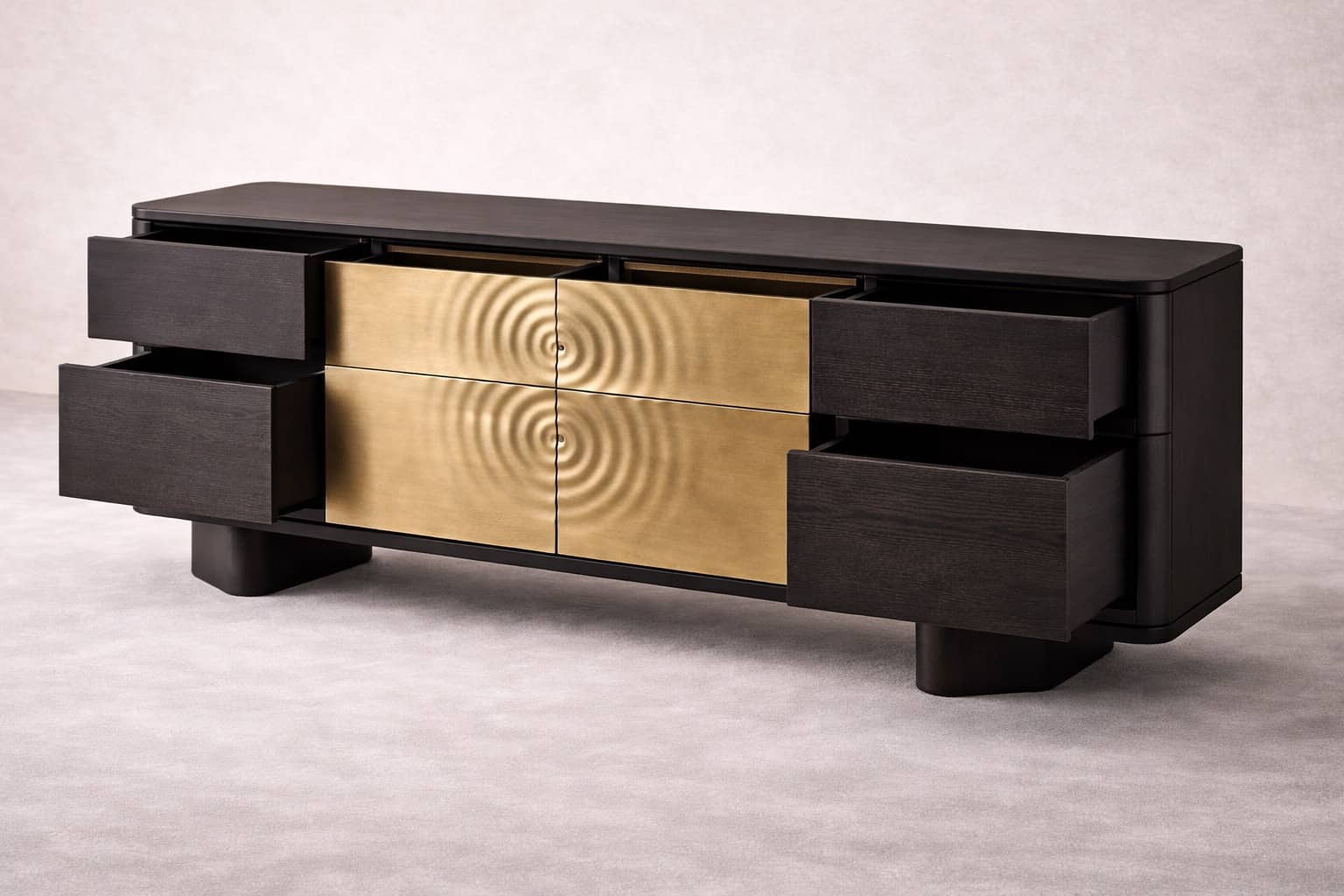 Ripple — Ebonized Oak & Repousse Brass Sideboard - 3