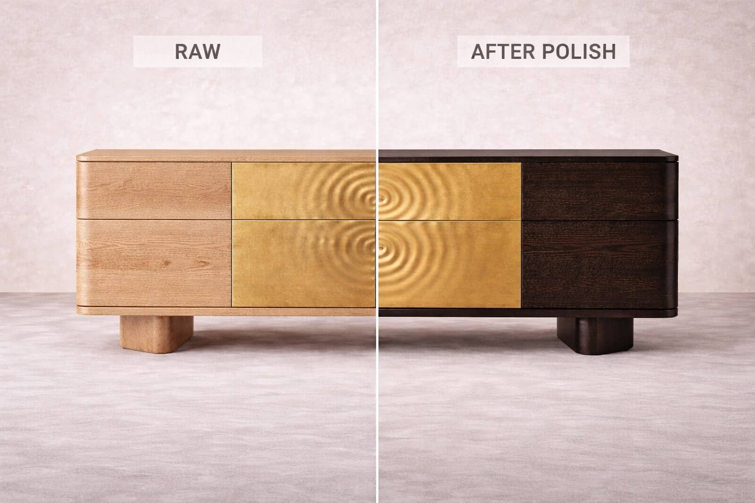 Ripple — Ebonized Oak & Repousse Brass Sideboard - 5