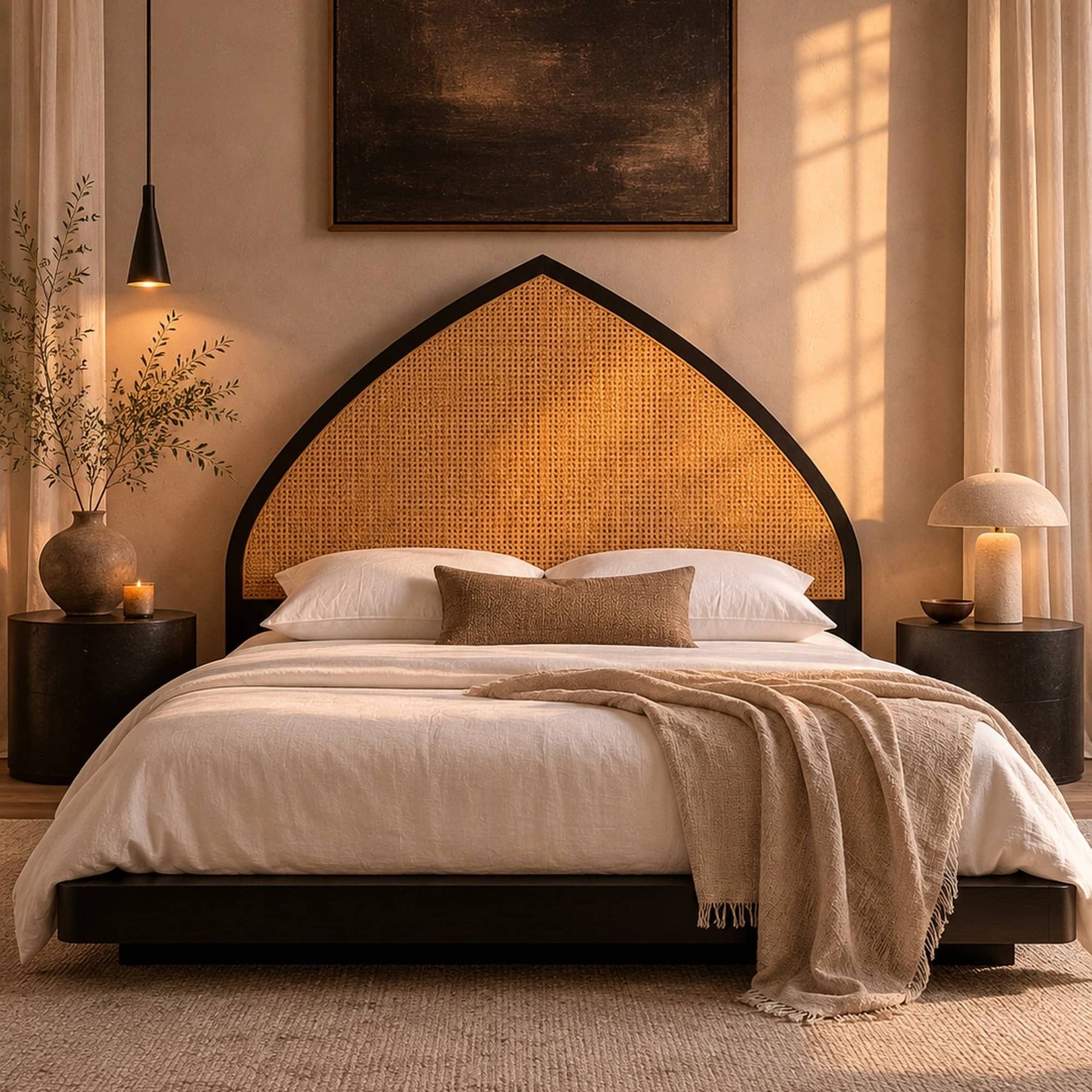Mehrab — Ebonized Mango Wood & Hand-Woven Cane Bed - 2