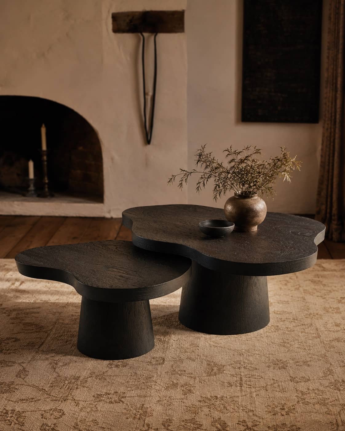 Organic Nesting Coffee Table Set – Black Oak Finish - 4