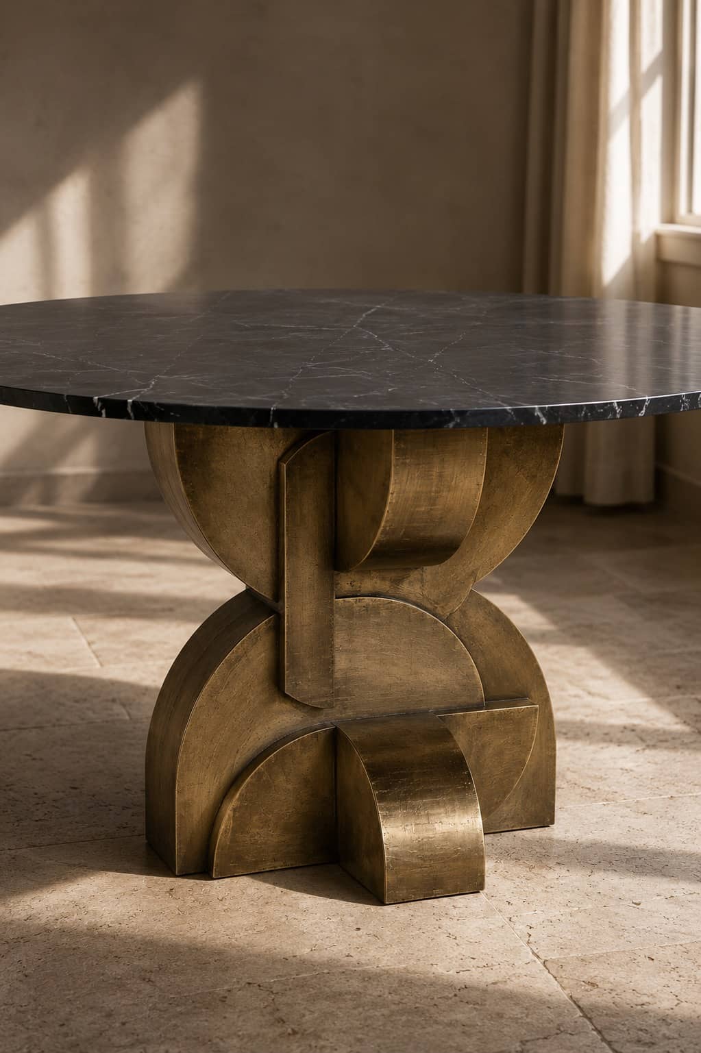 Arcade — Black Marble & Aged Brass Sculptural Dining Table - 1