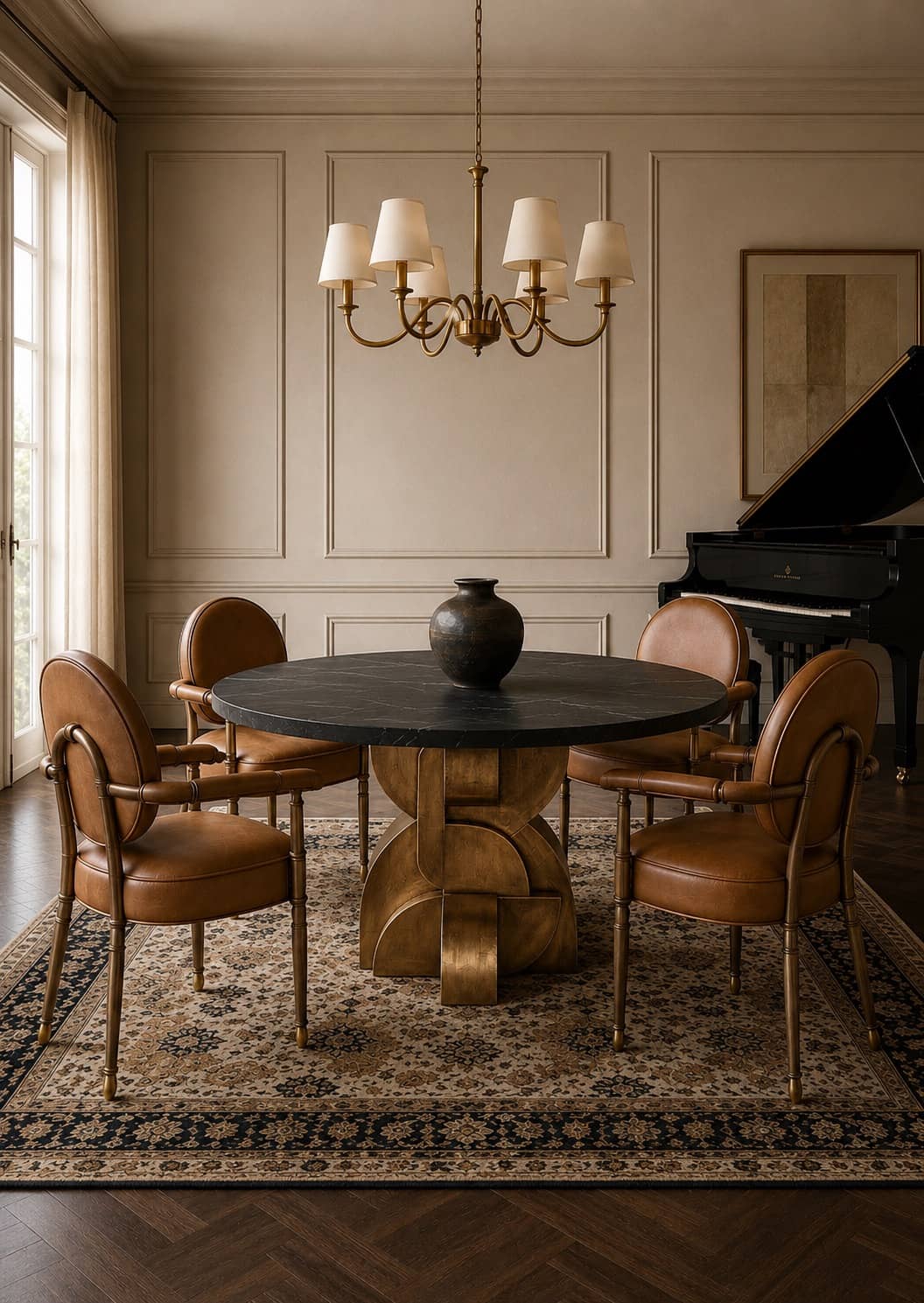 Arcade — Black Marble & Aged Brass Sculptural Dining Table - 2