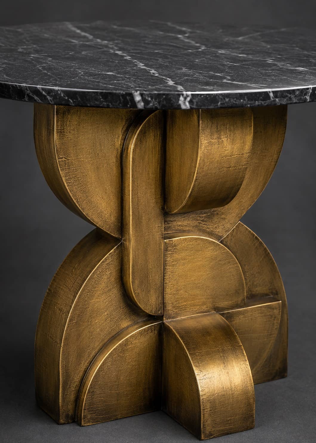 Arcade — Black Marble & Aged Brass Sculptural Dining Table - 4