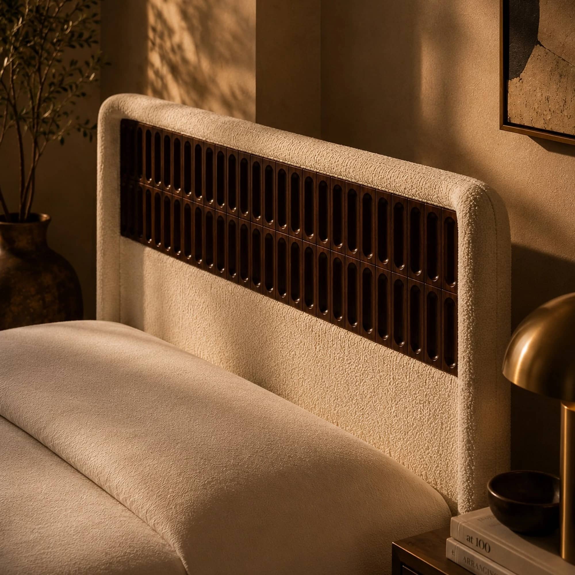 Aurelia Carved Walnut Bouclé Bed - 4