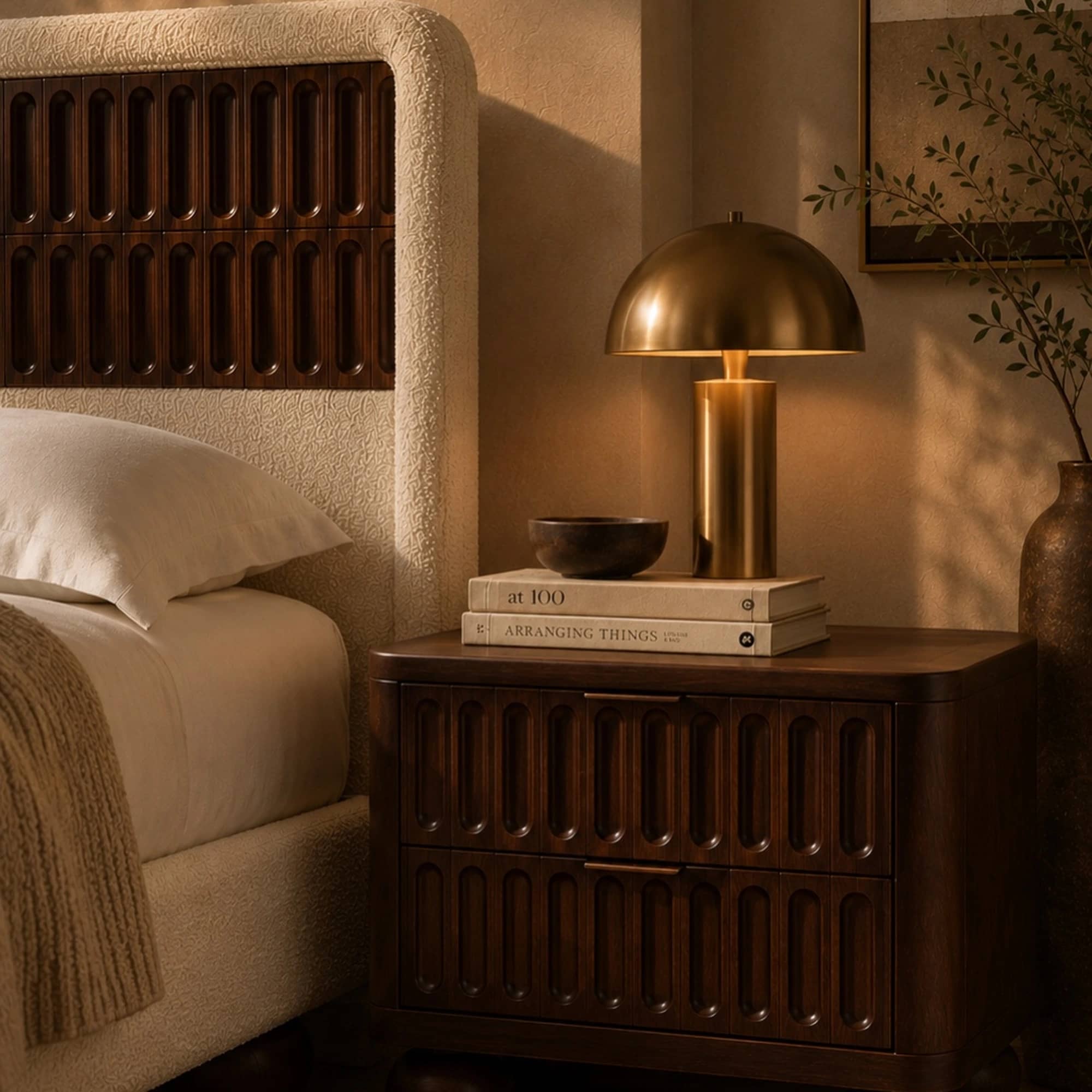 Aurelia Carved Walnut Bouclé Bed - 5