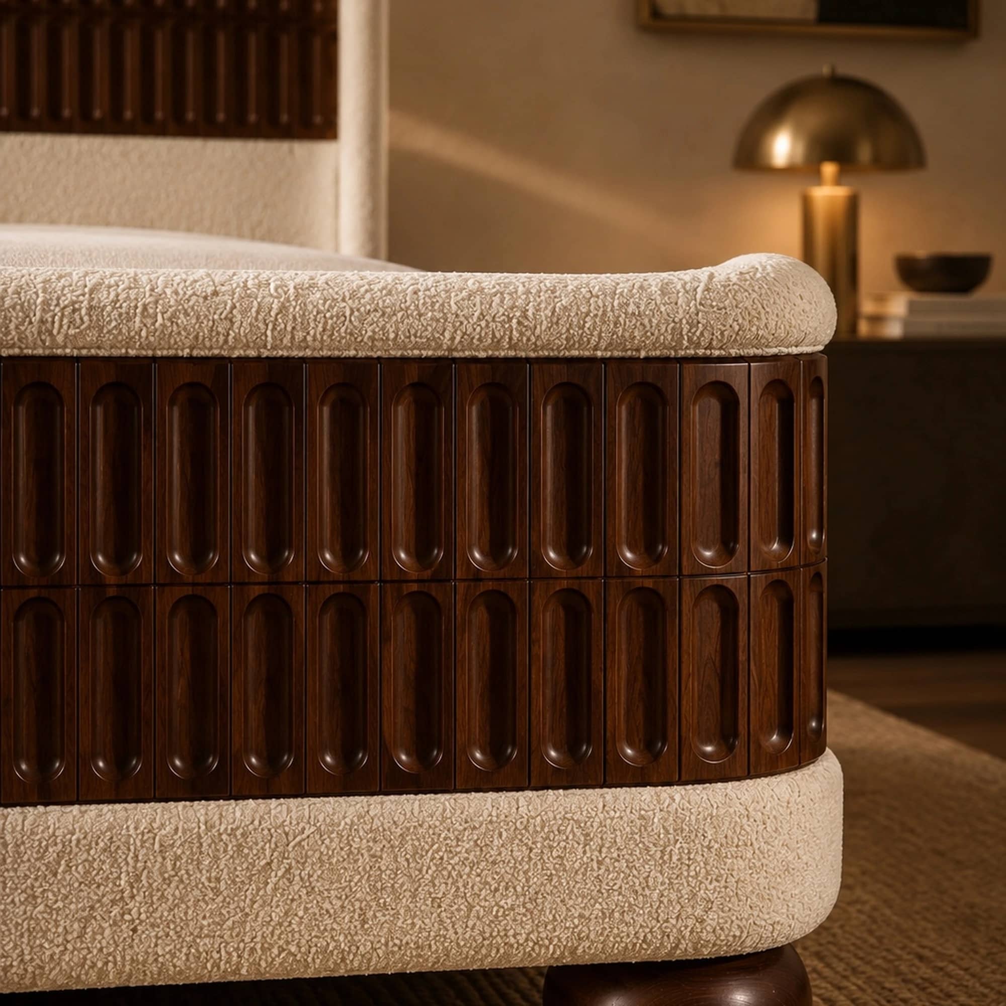 Aurelia Carved Walnut Bouclé Bed - 2