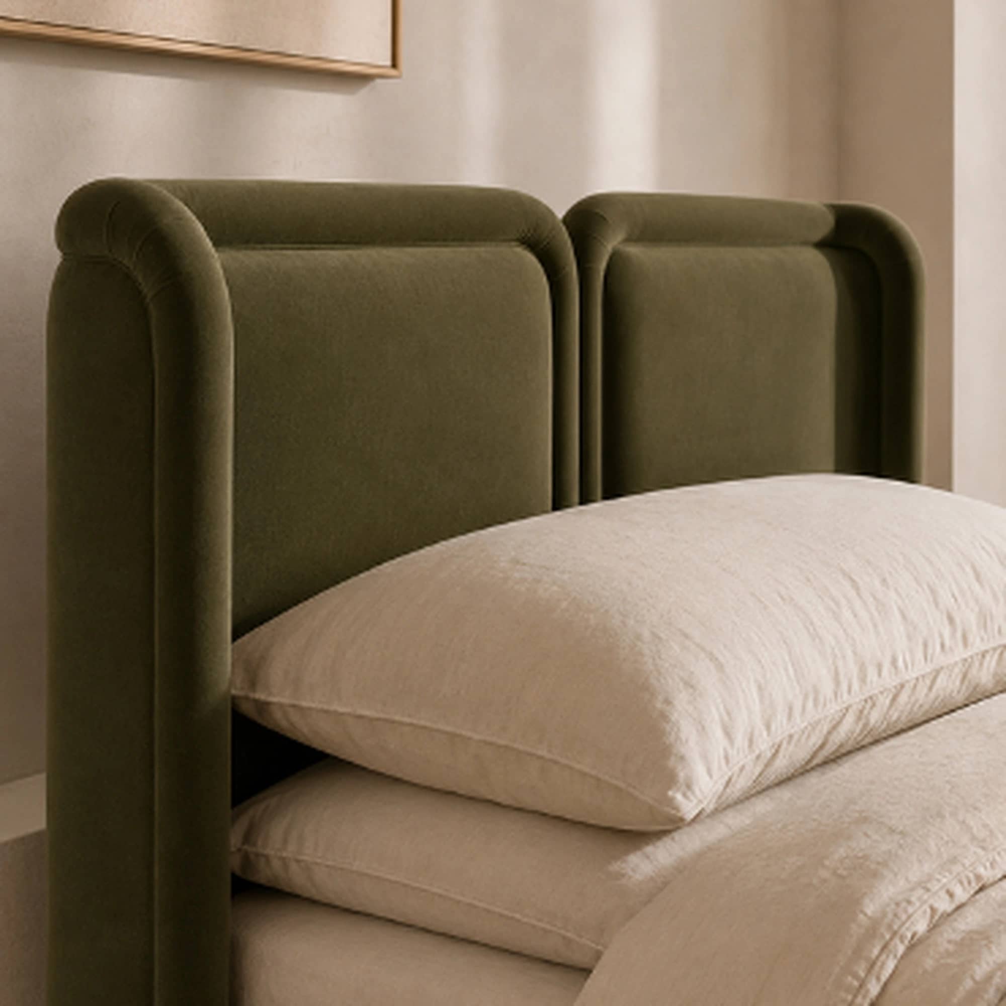 Elara Olive Velvet Upholstered Bed - 4