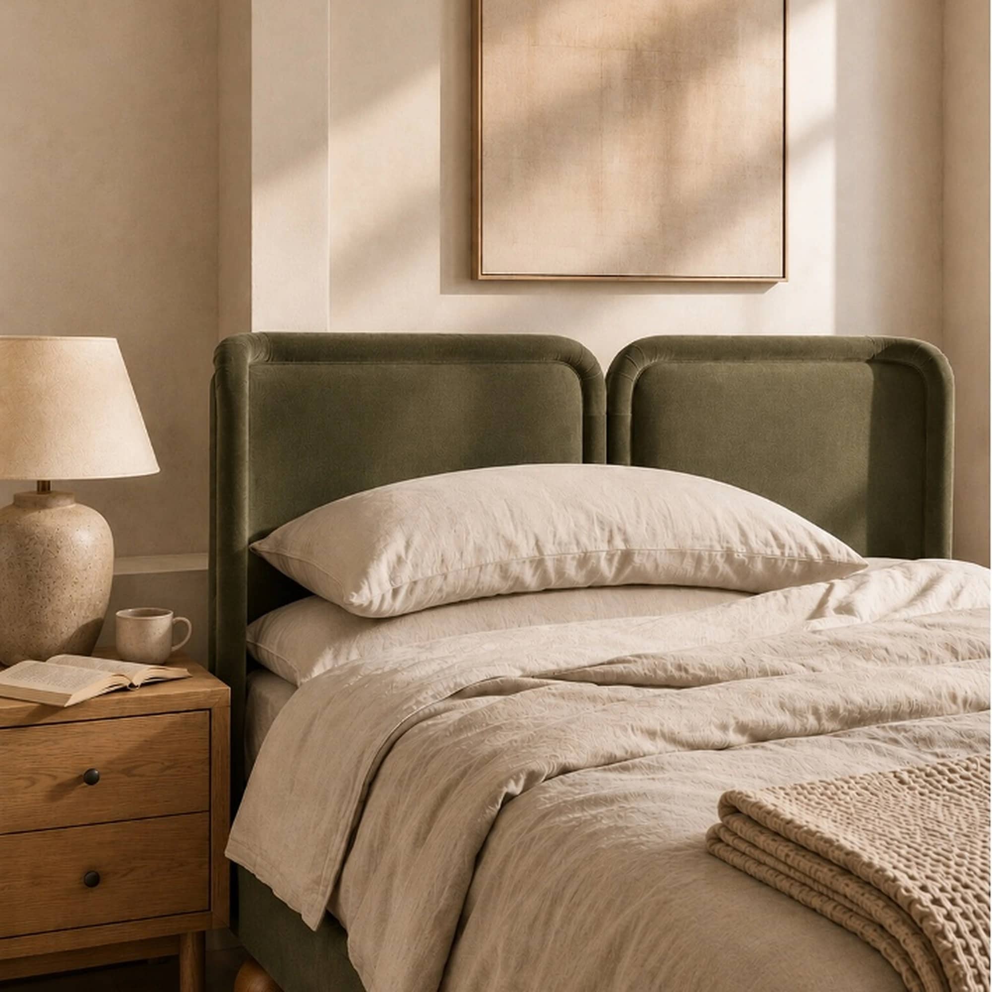 Elara Olive Velvet Upholstered Bed - 1