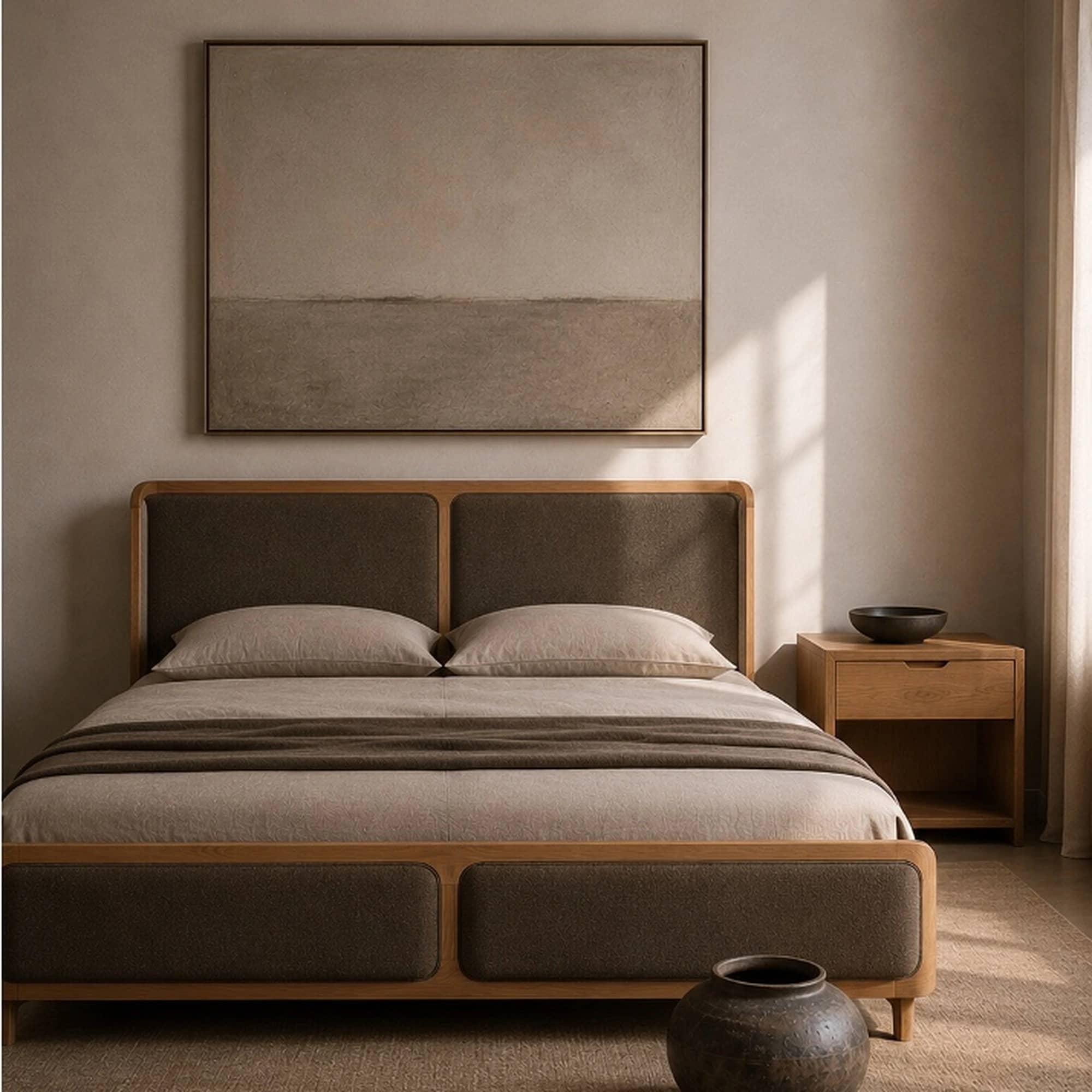 Alden Oak & Charcoal Upholstered Bed - 2