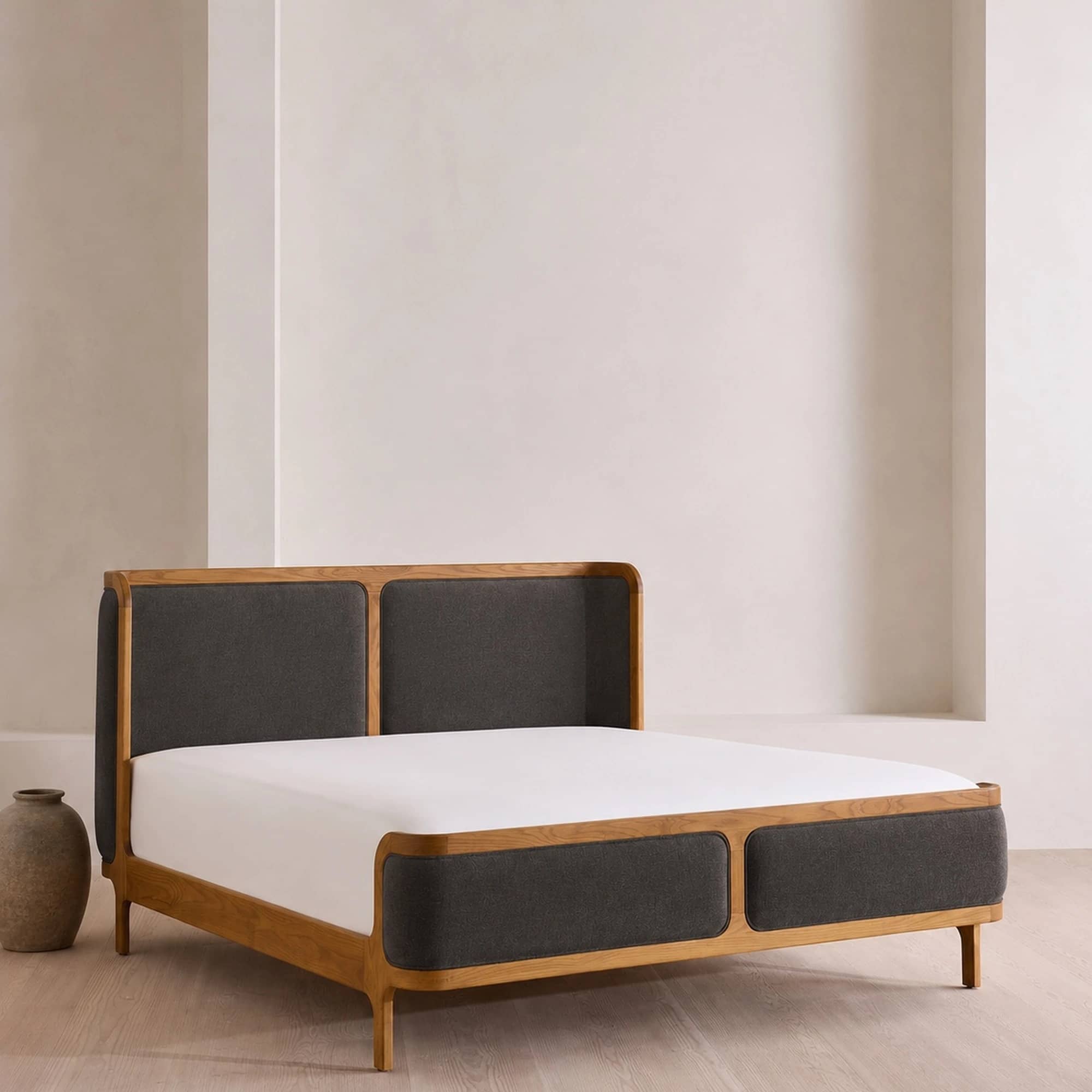 Alden Oak & Charcoal Upholstered Bed - 1