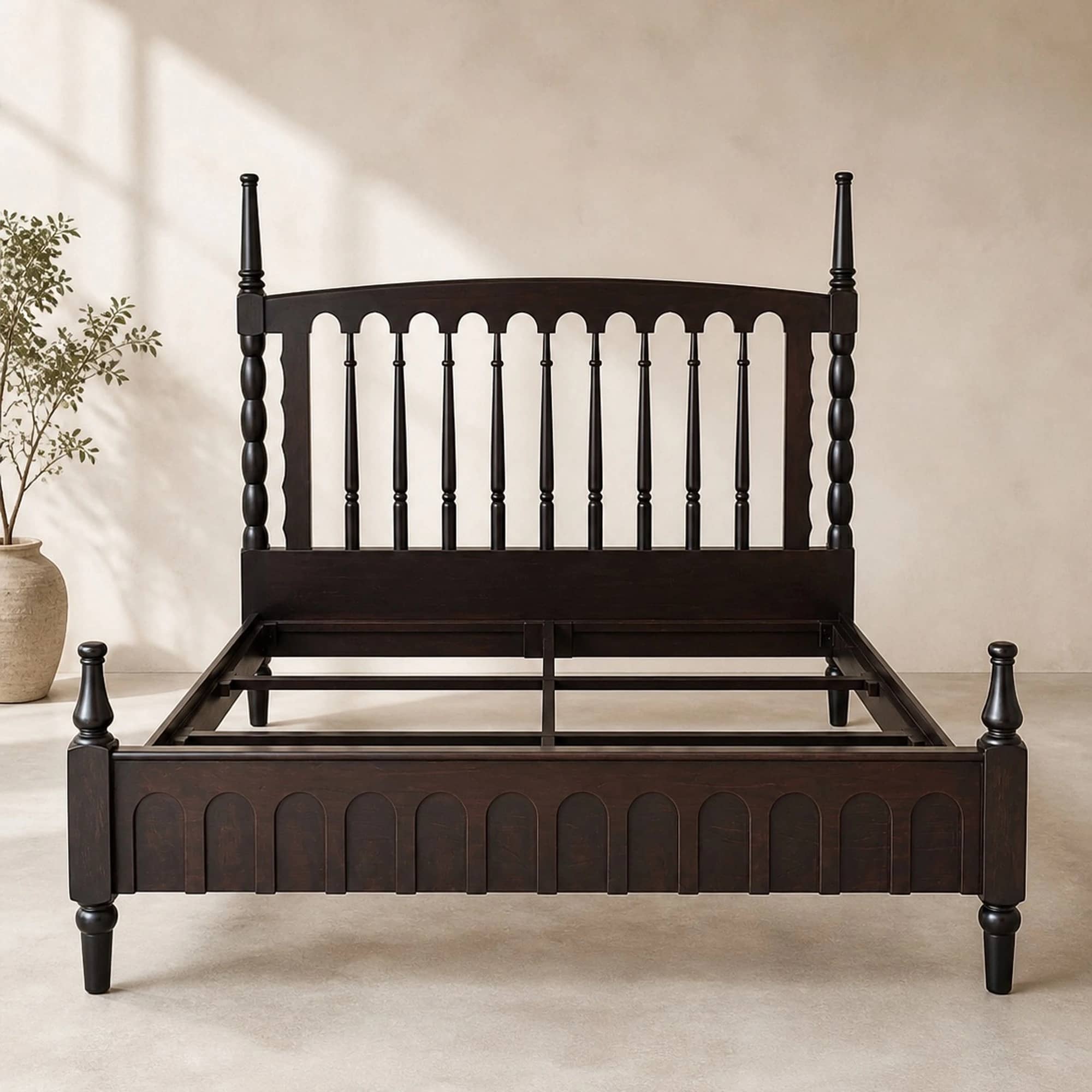 Ebonized Mango Wood Spindle & Arch Bed - 4