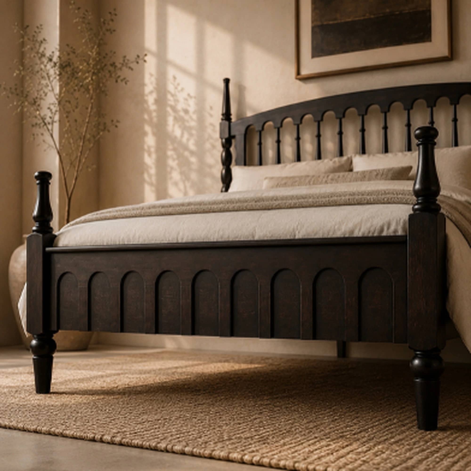 Ebonized Mango Wood Spindle & Arch Bed - 5