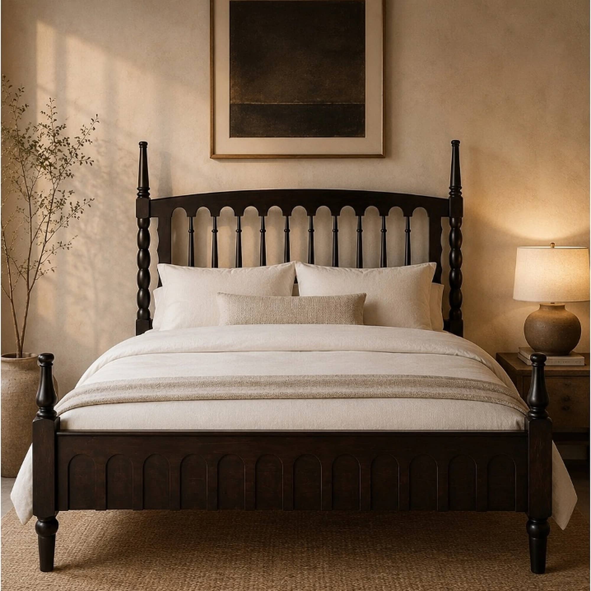 Ebonized Mango Wood Spindle & Arch Bed - 1