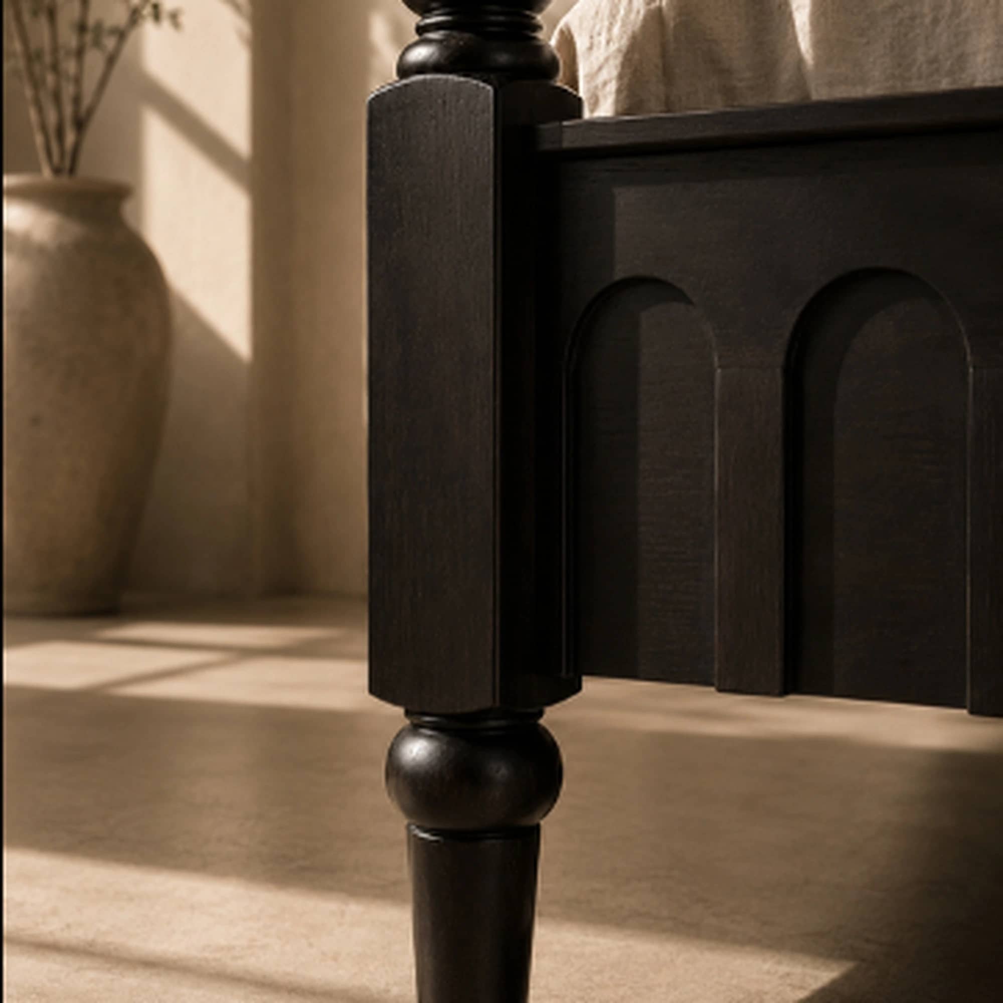 Ebonized Mango Wood Spindle & Arch Bed - 2