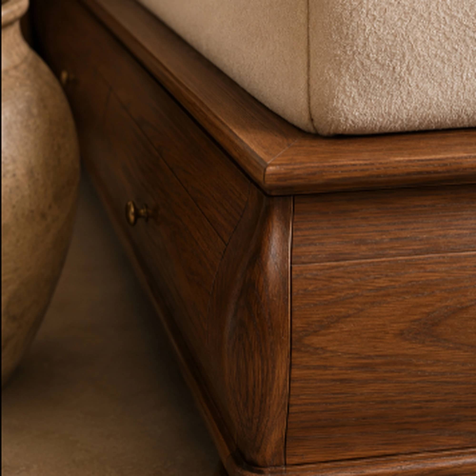 Khwaab Olive Wood & Channel-Tufted Velvet Bed | Curved Bombé Platform with Storage - 4