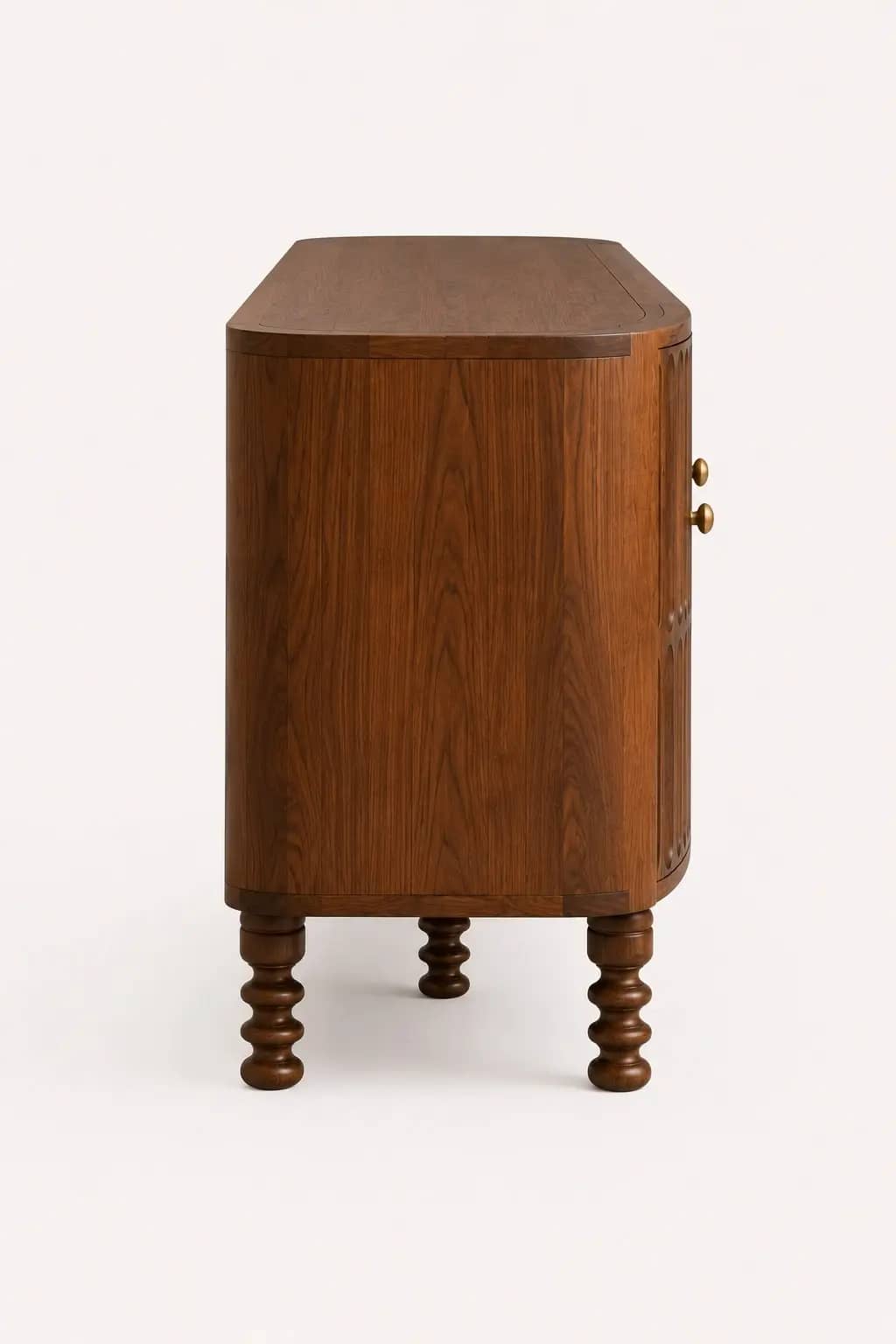 Premium Teak Wood Sideboard Cabinet with Hand-Carved Fluted Door Design - 1