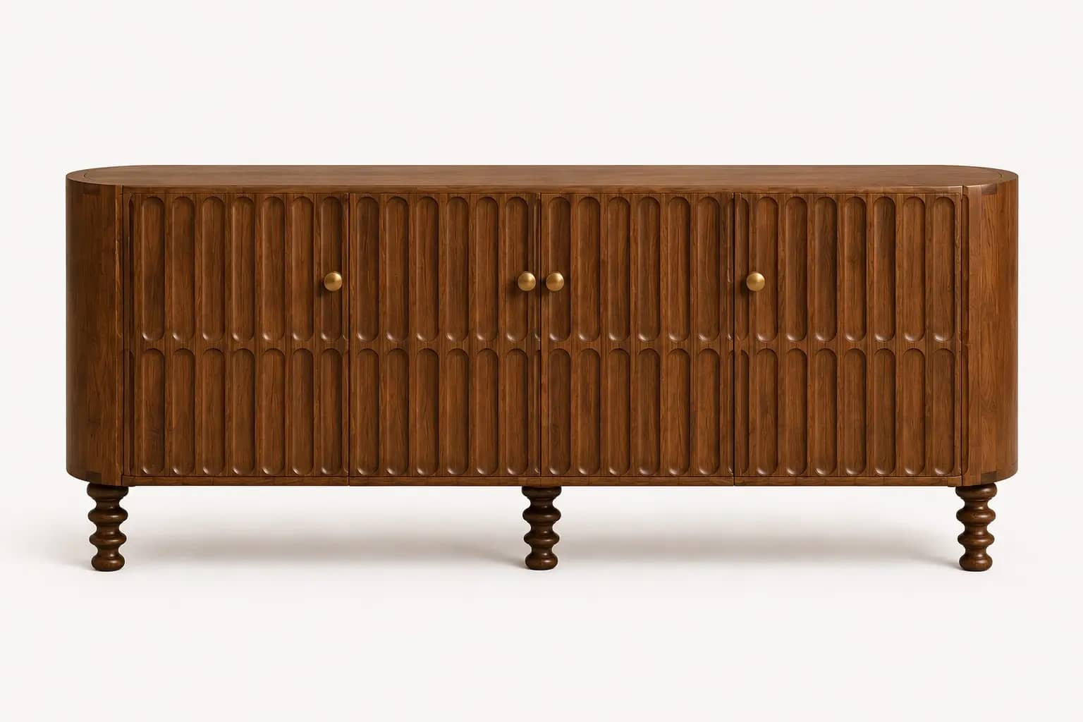 Premium Teak Wood Sideboard Cabinet with Hand-Carved Fluted Door Design - 2