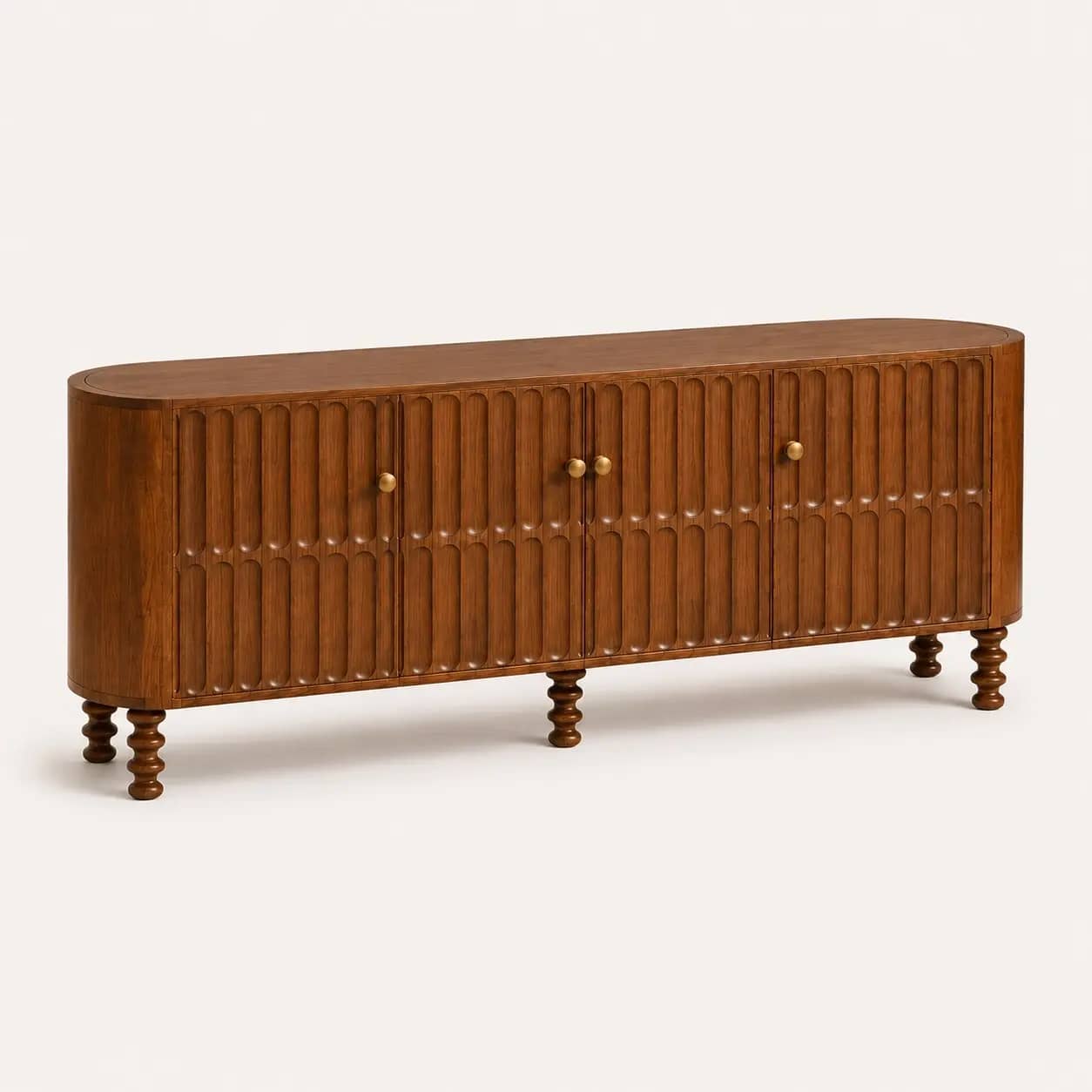 Premium Teak Wood Sideboard Cabinet with Hand-Carved Fluted Door Design - 4