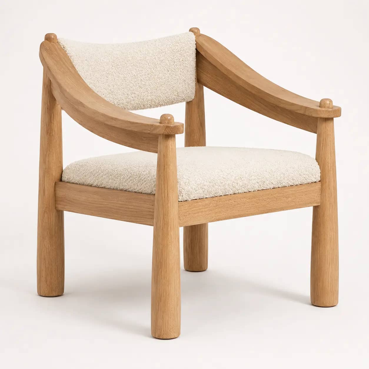 Torvane Cream Bouclé Natural Wood Accent Chair - 1