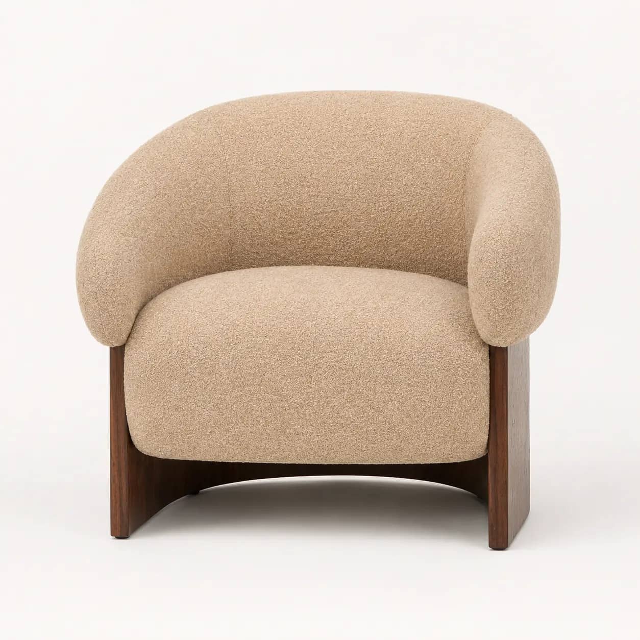 Mirevon Beige Bouclé Accent Chair with Walnut Base - 1