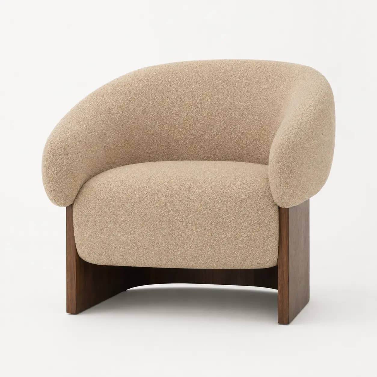 Mirevon Beige Bouclé Accent Chair with Walnut Base - 2