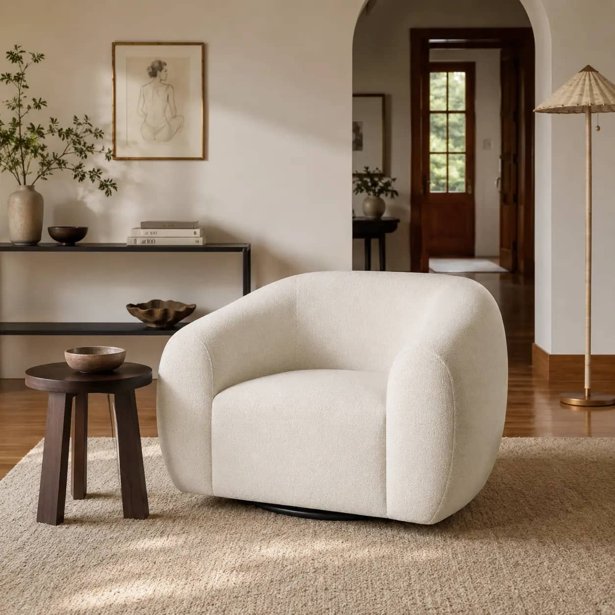 Norlune Ivory Bouclé Swivel Accent Chair - 3