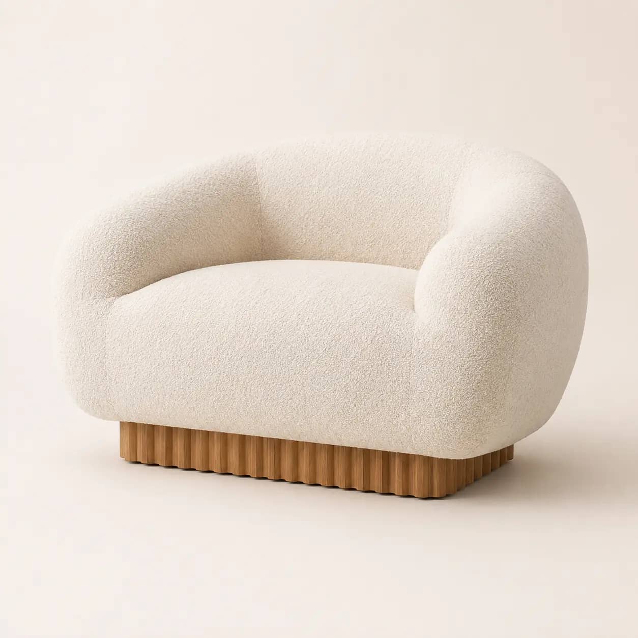 Avelune Oversized Bouclé Cuddle Chair with Fluted Wood Base  URL Slug - 2