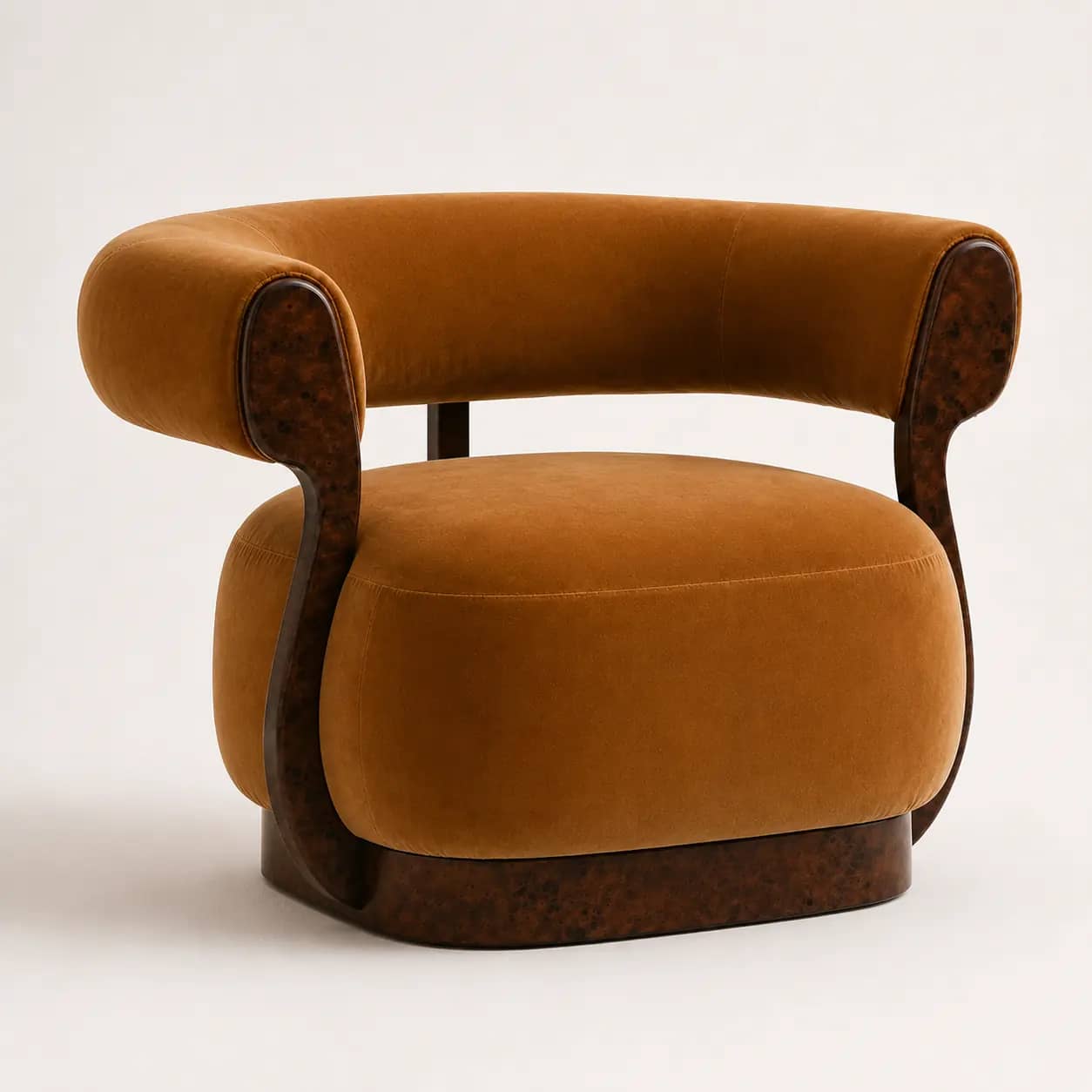 Valdora Caramel Velvet Accent Chair with Burl Wood Frame - 1