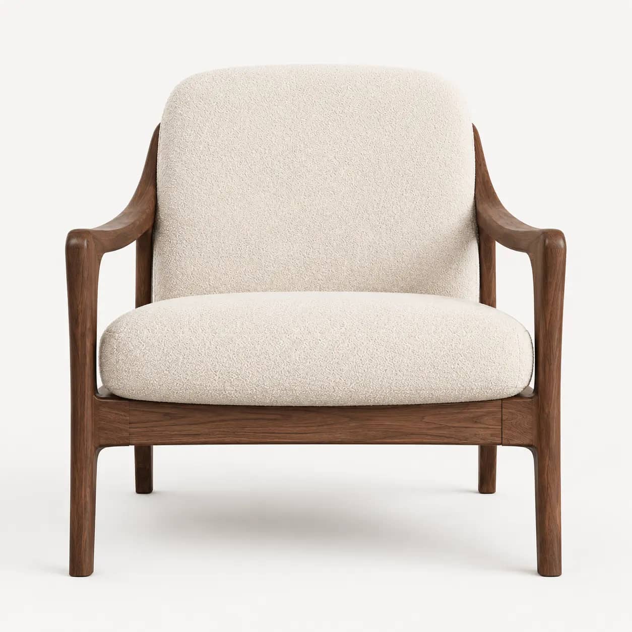 Elvarra Cream Bouclé Accent Chair with Walnut-Finish Solid Wood Frame - 1