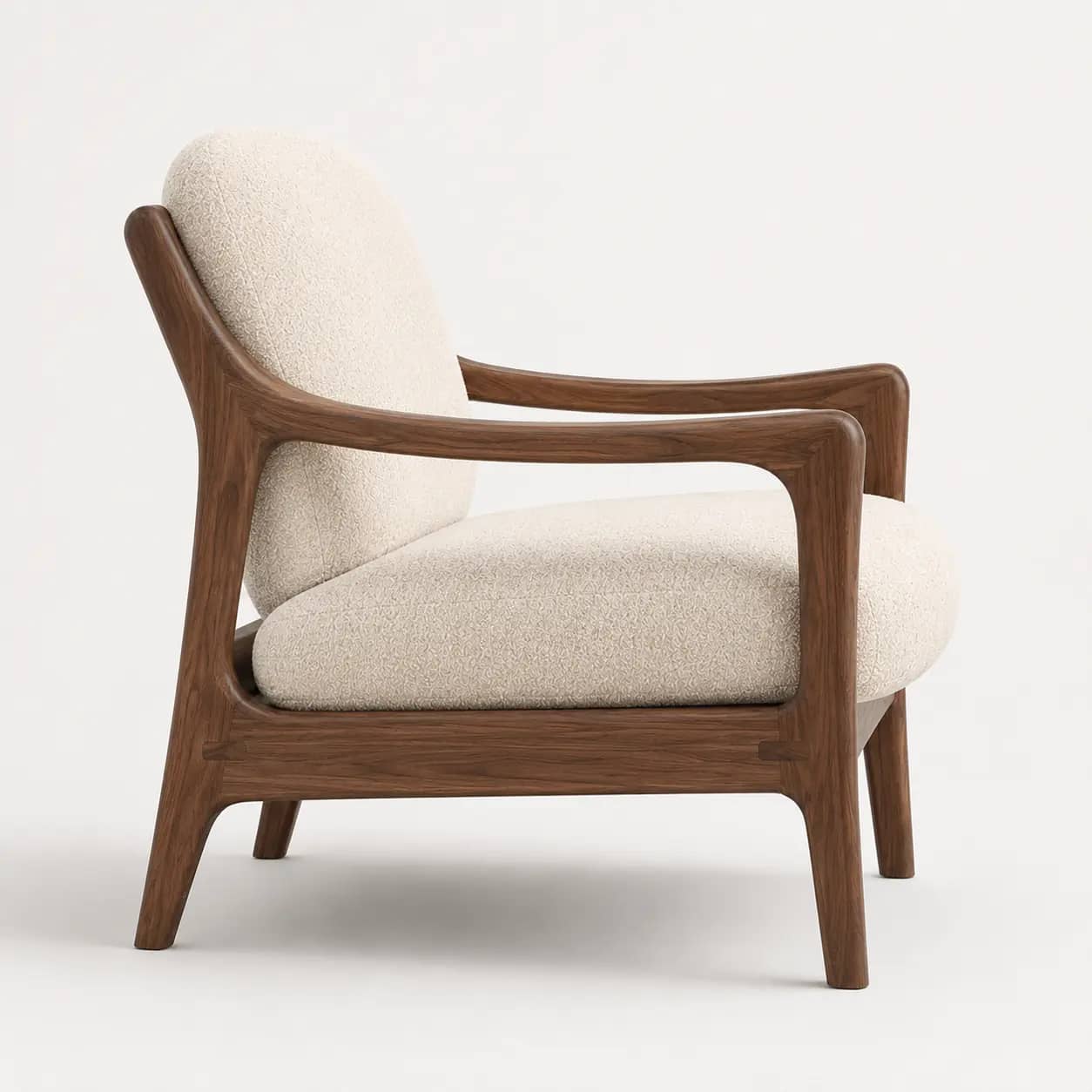 Elvarra Cream Bouclé Accent Chair with Walnut-Finish Solid Wood Frame - 2
