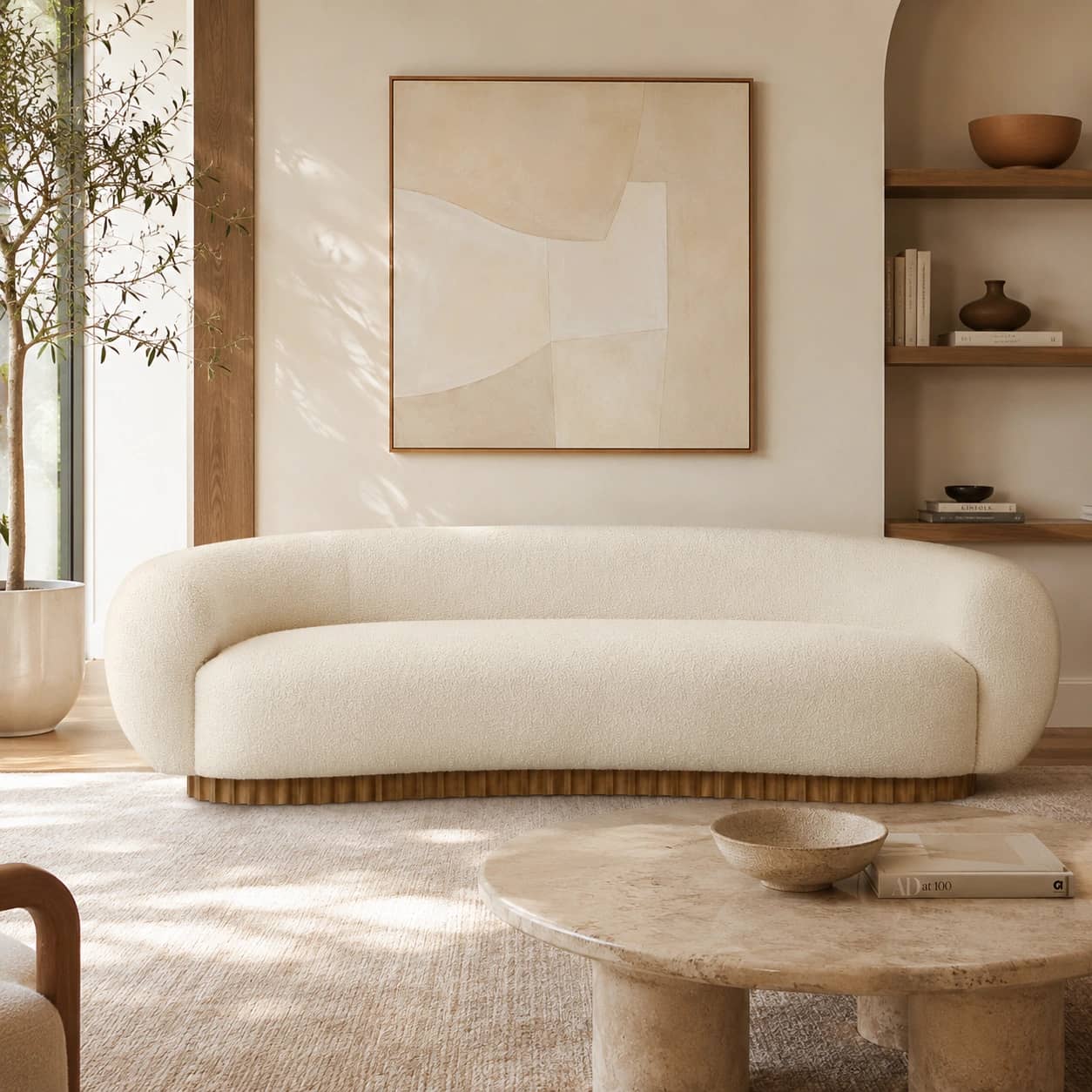 Elowen Curved Bouclé Sofa - 1