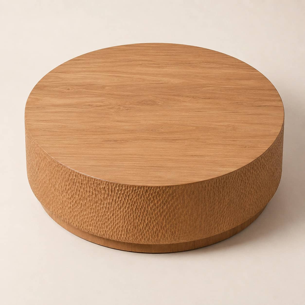 Orlena Hand-Carved Drum Coffee Table - 3