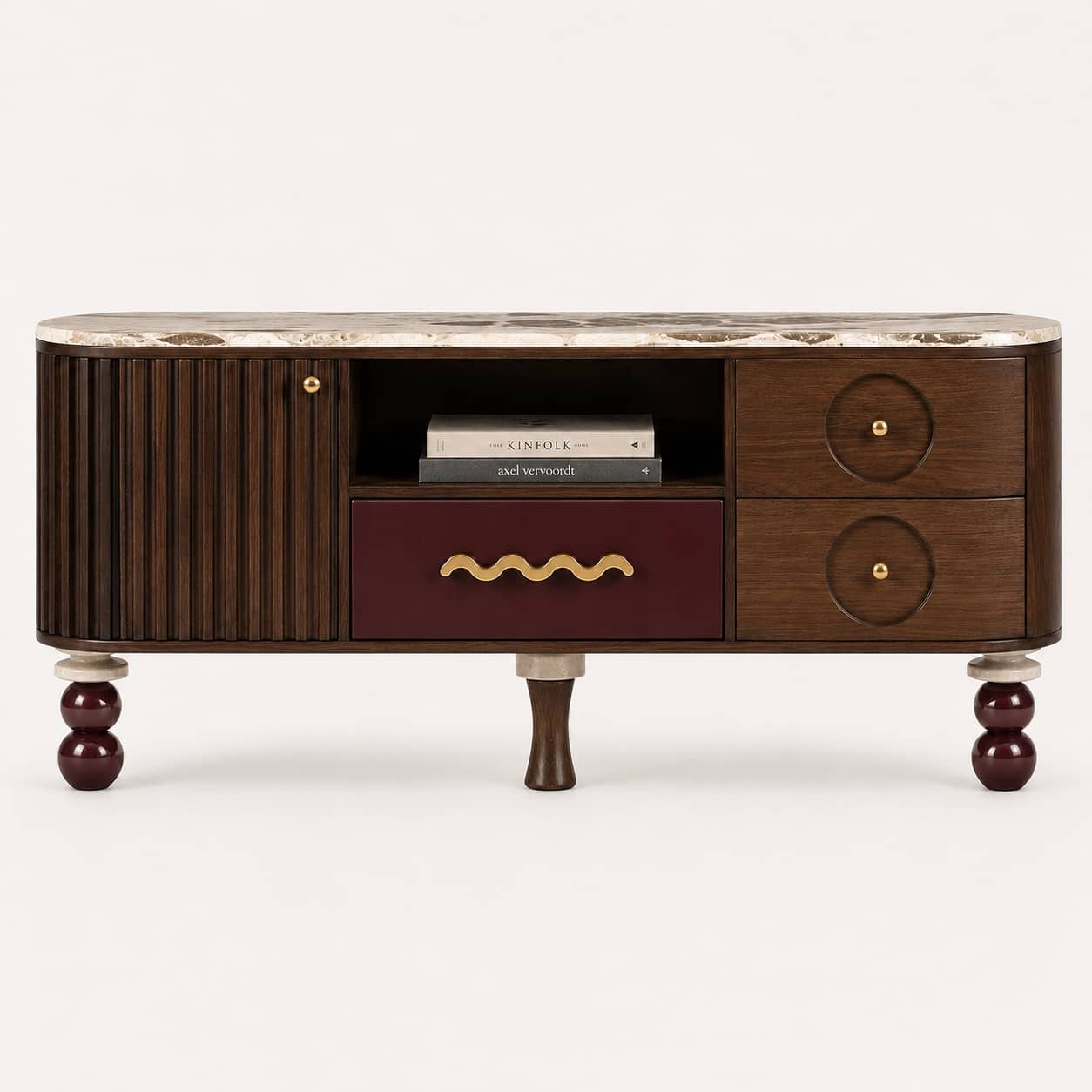 Marcelline Marble-Top Sculptural Sideboard - 1
