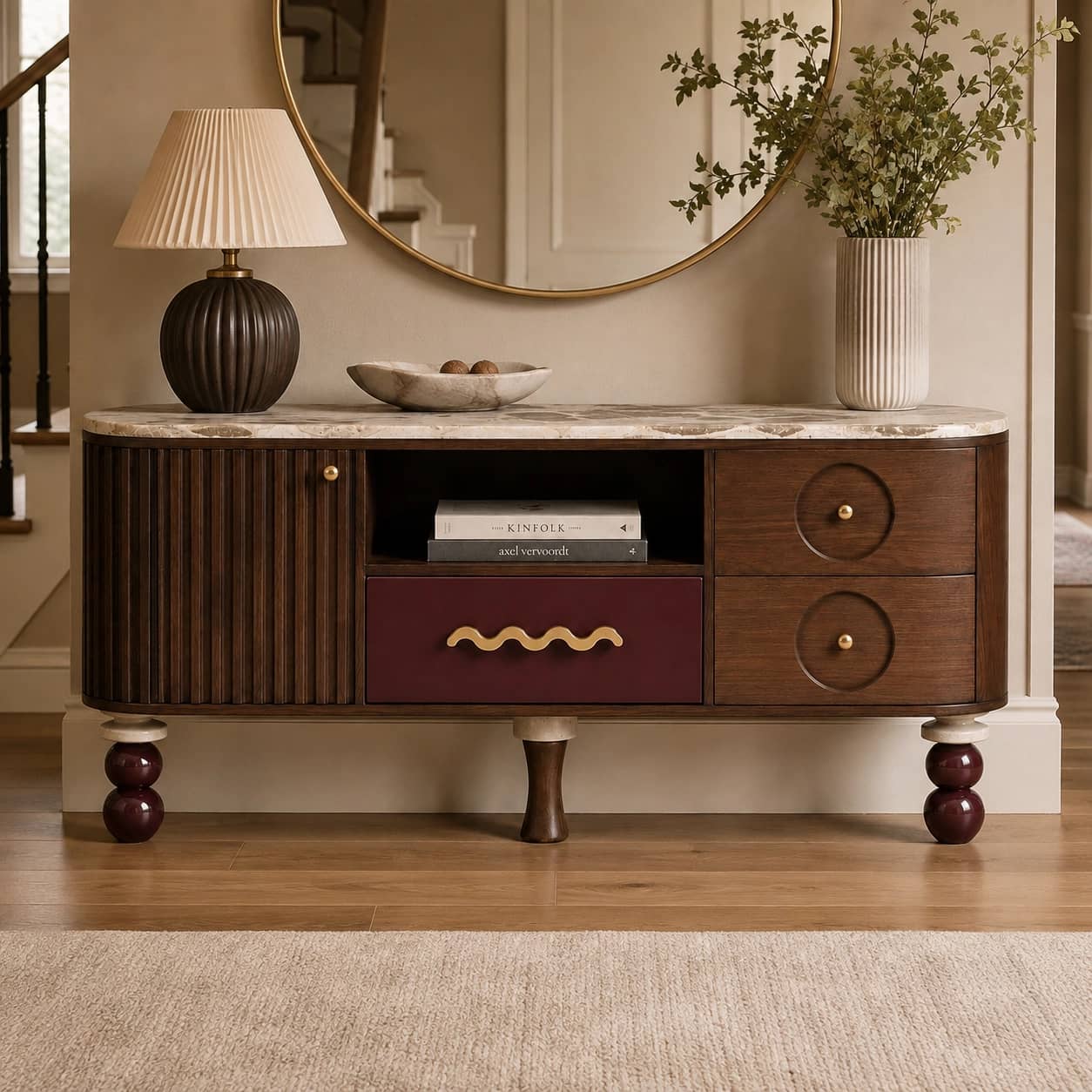 Marcelline Marble-Top Sculptural Sideboard - 4