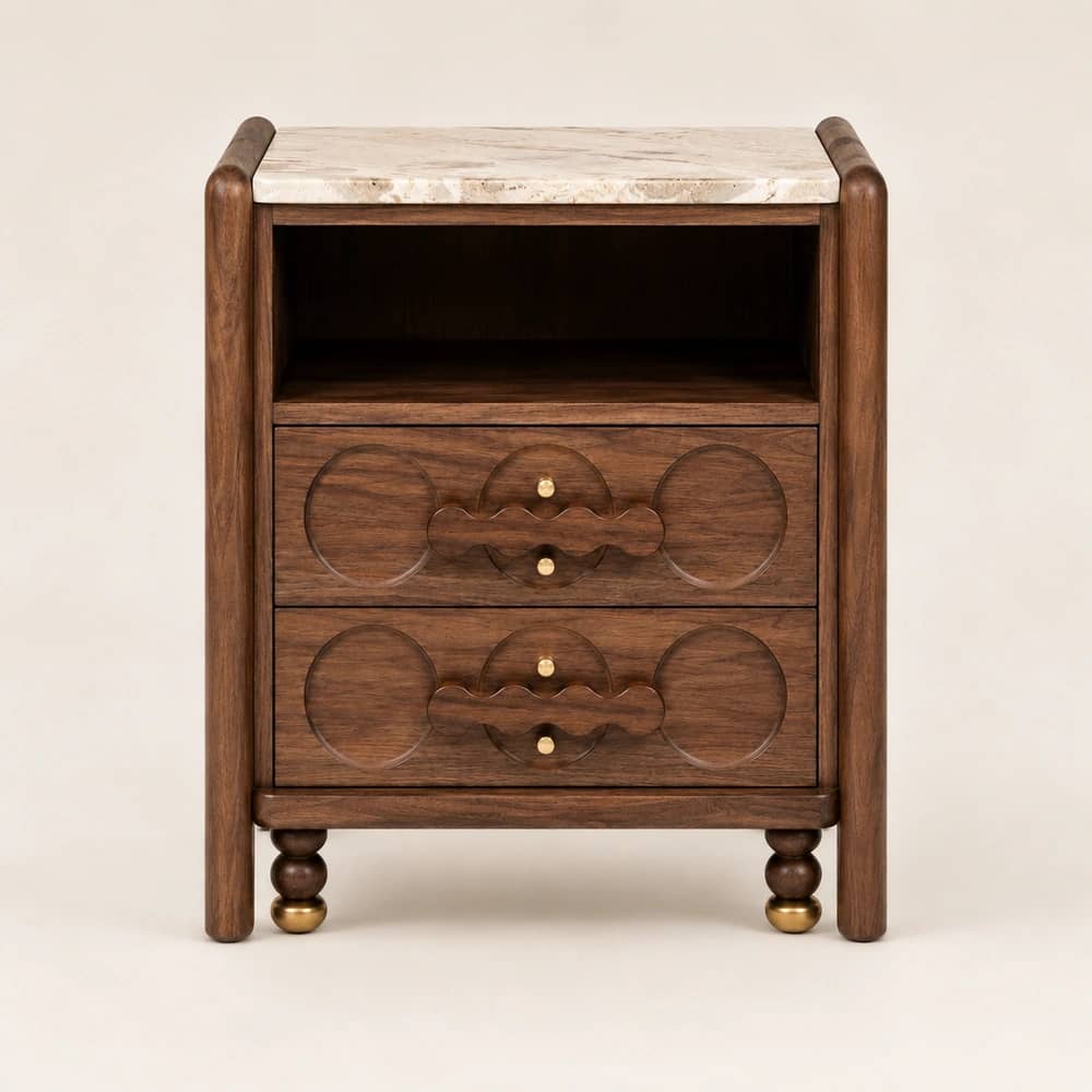 Solenne Sculpted Walnut Bedside Table - 2